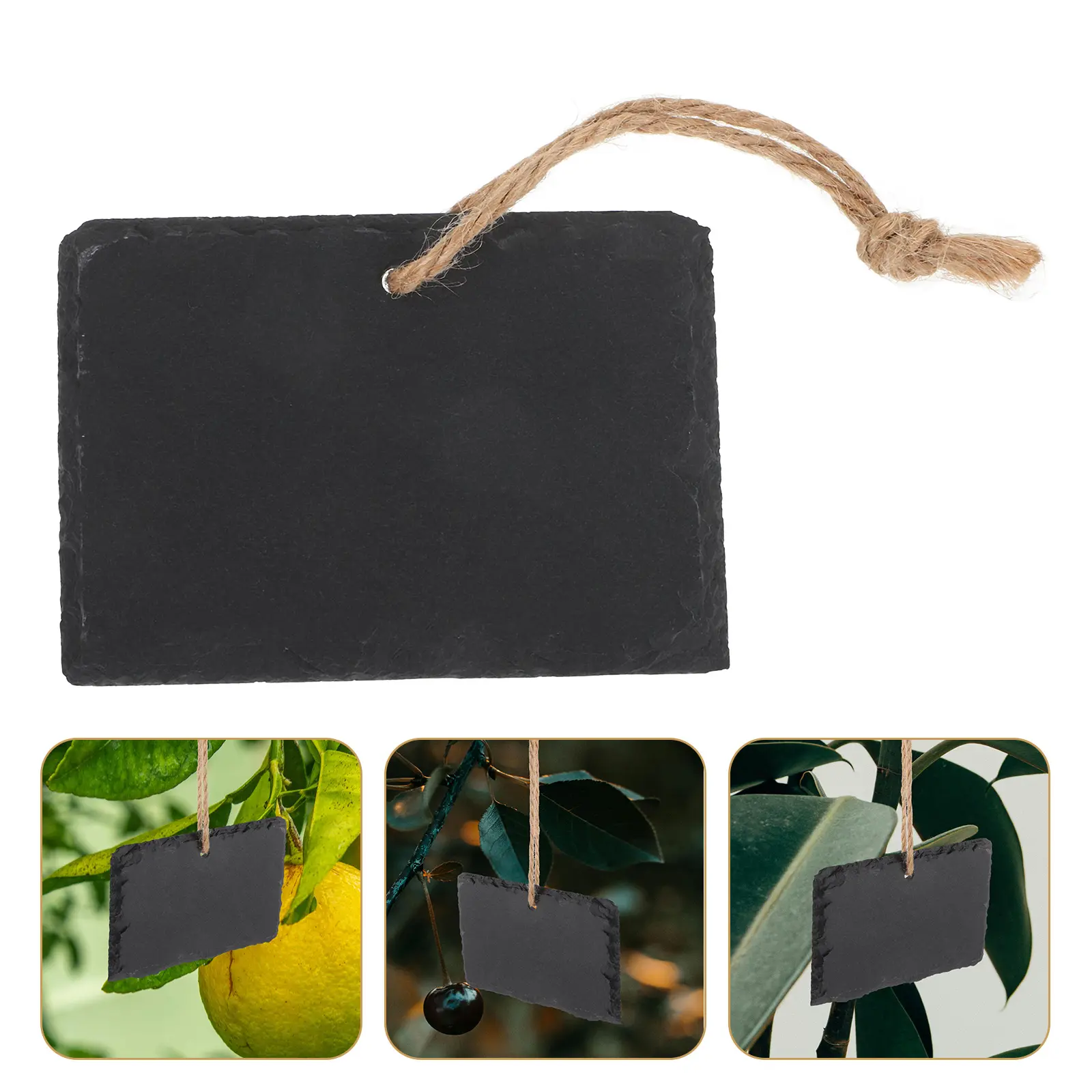2PCS Large Black Plant Labels With Rope Garden Markers Stone Tags Signs Outdoor Plant Label Tags Hanging Name Tags