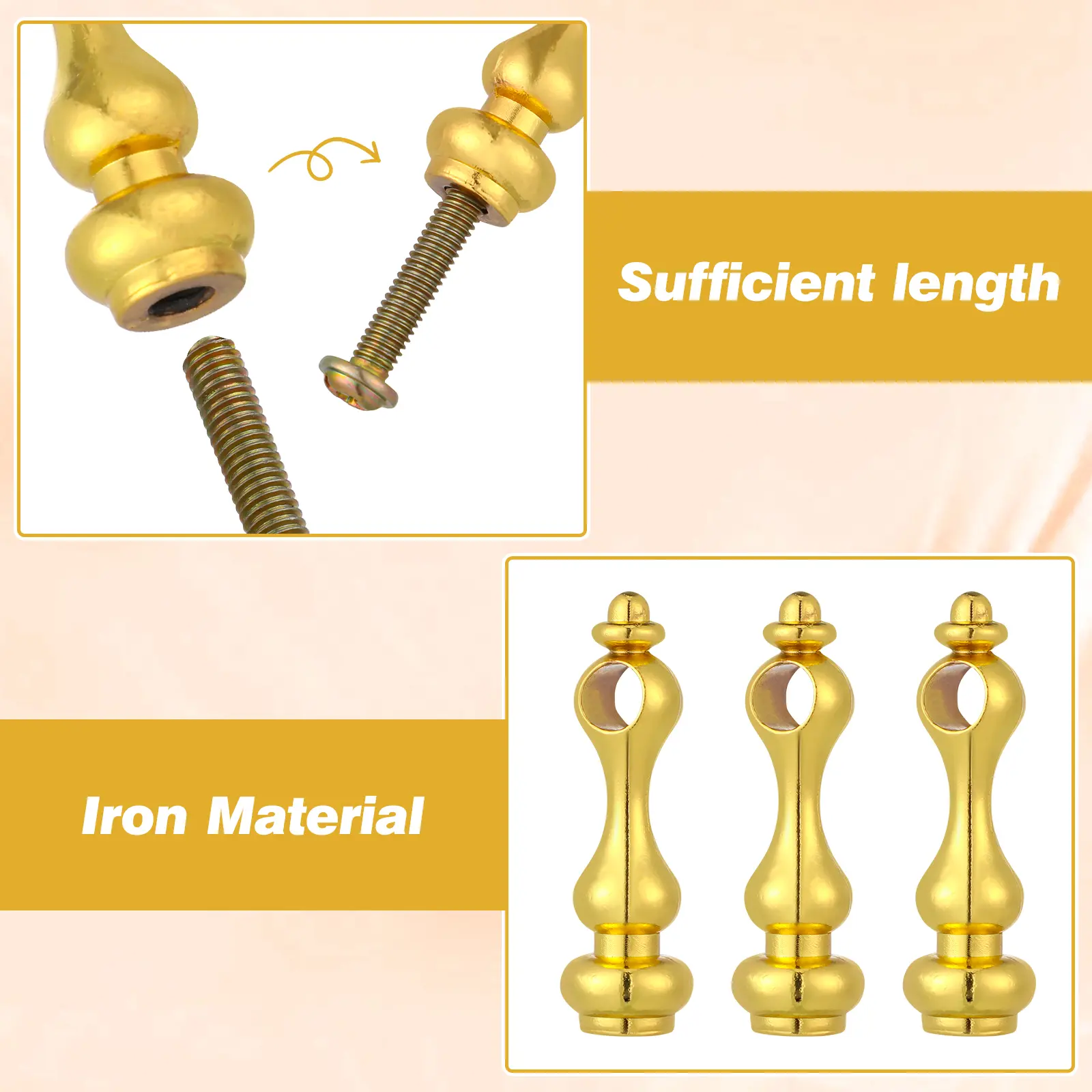 4pcs Railing Accessories for Furniture Cabinets Connector Golden Iron Post End Cap Spindle Gallery Storage Rack