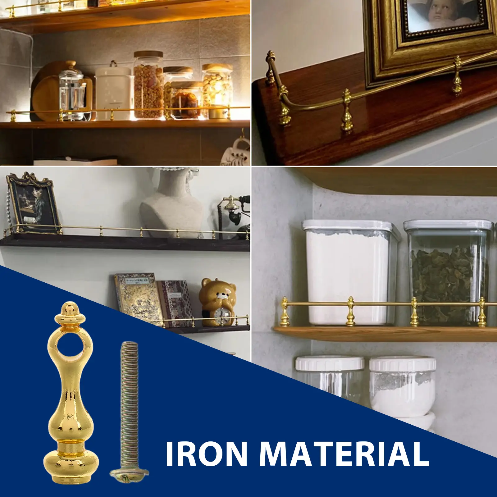 4pcs Railing Accessories for Furniture Cabinets Connector Golden Iron Post End Cap Spindle Gallery Storage Rack