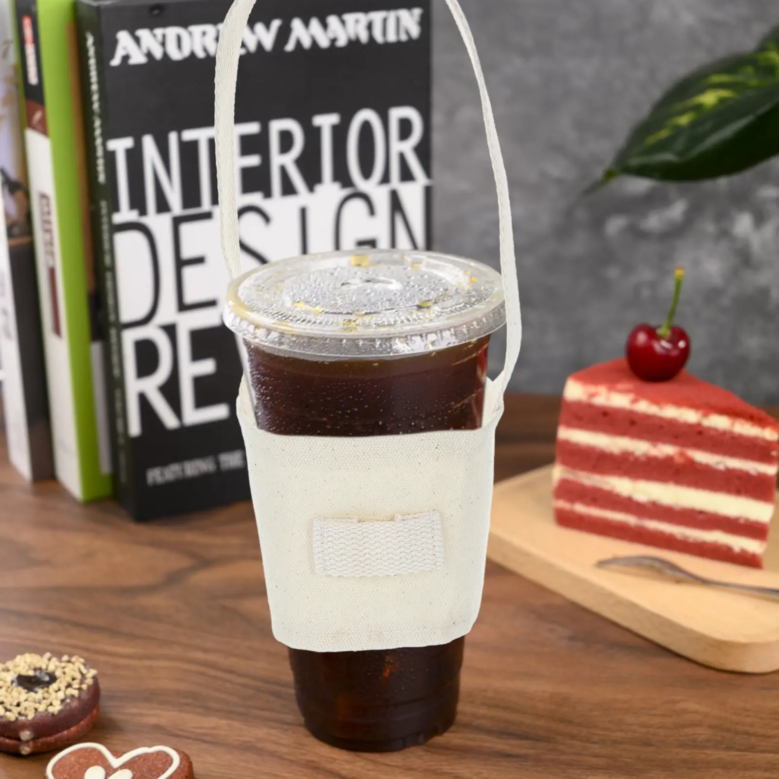Reusable Coffee Sleeves Milk Tea Cup Set Portable Canvas Iced Coffee Cup Carrier Cold Drinks Stylish