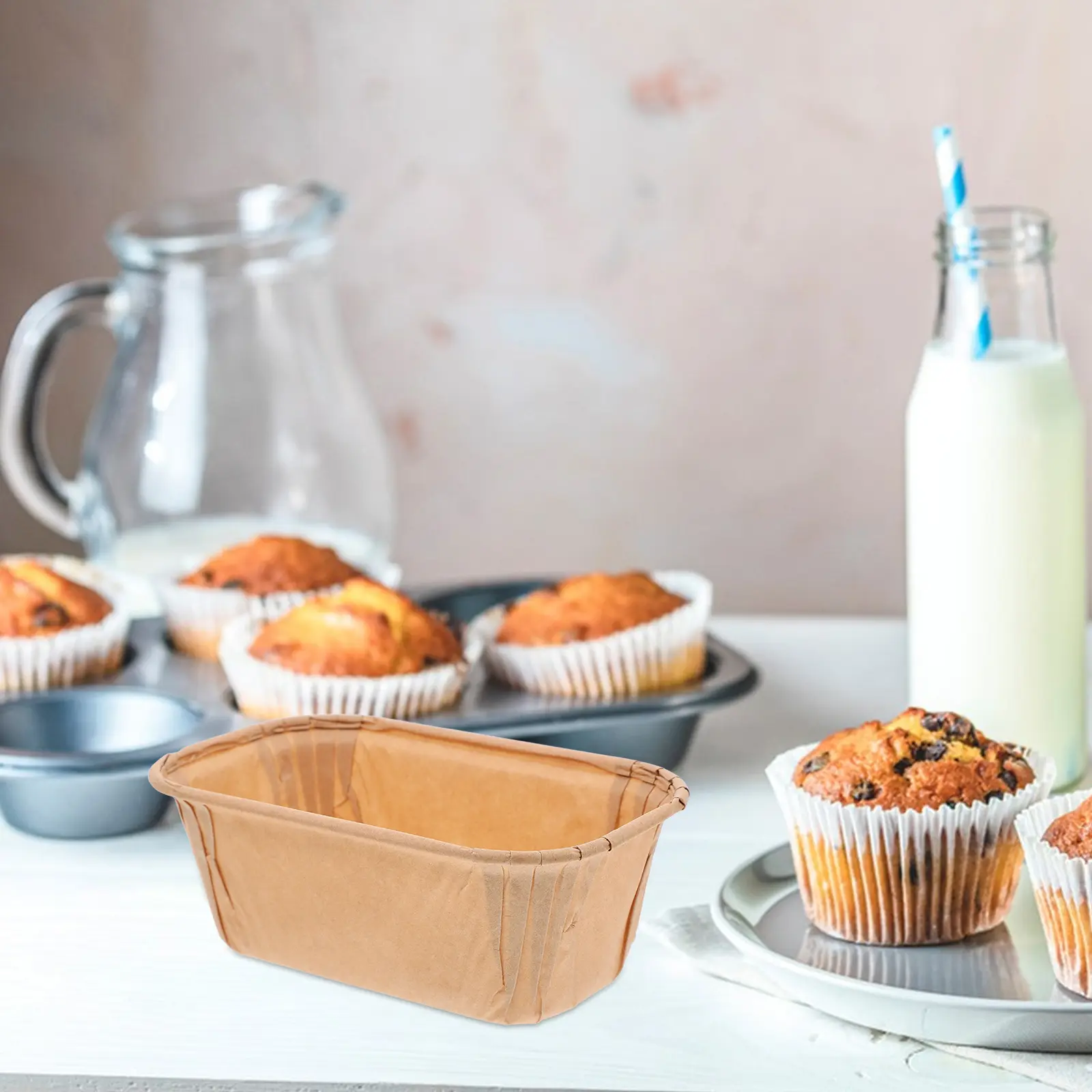 50 Pcs Paper Cupcake Molds Kraft Liners Dessert Cake Muffin Liners for Baking Chiffon Home Use Lightweight Versatile