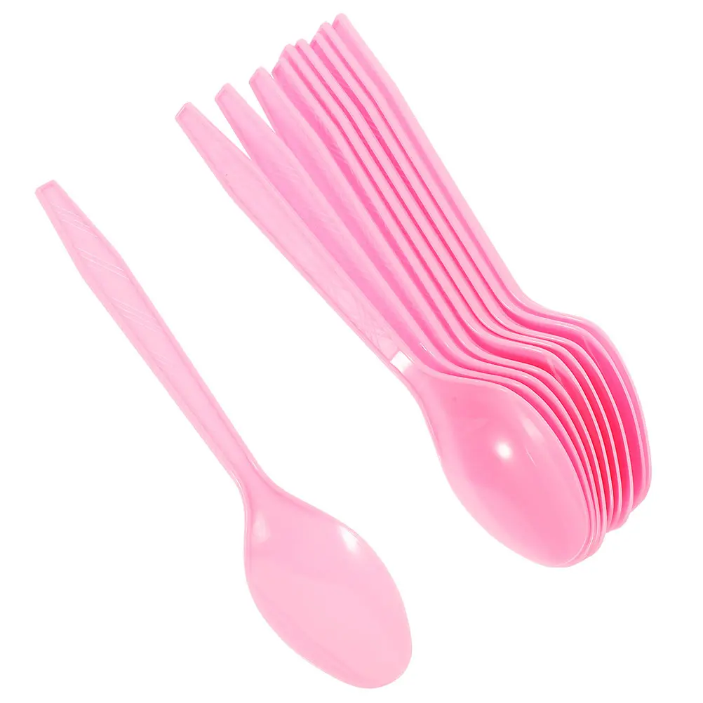 50pcs Pink Plastic Spoons Disposable Tableware Party Supplies Cake Spoon for Ice Cream Dessert Eating Stable Material Creative