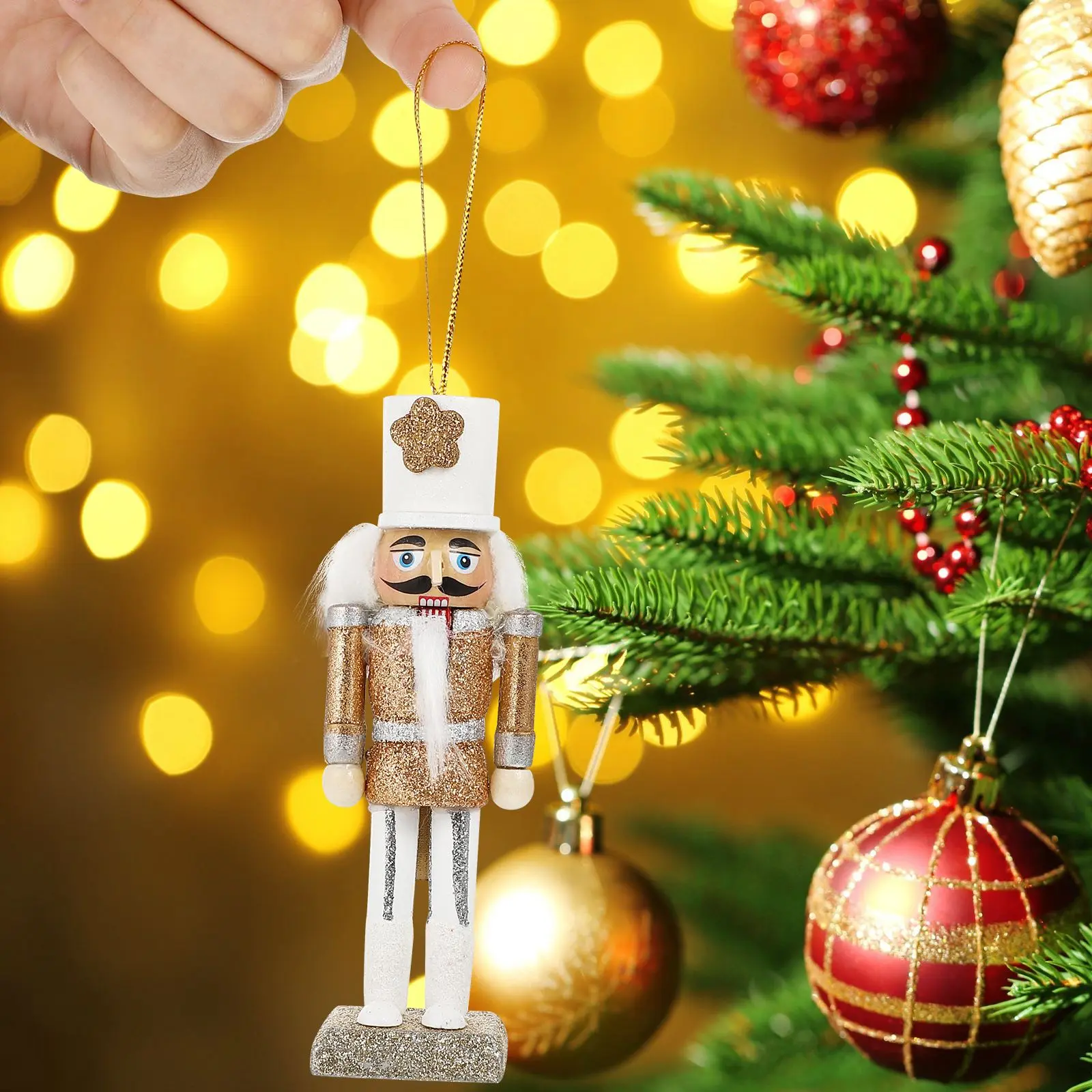 5Pcs Christmas Tree Decorations Nutcrackers Pendant Wooden Gold Silver Soldiers Liquidations for Xmas Tree Party New Year Decor