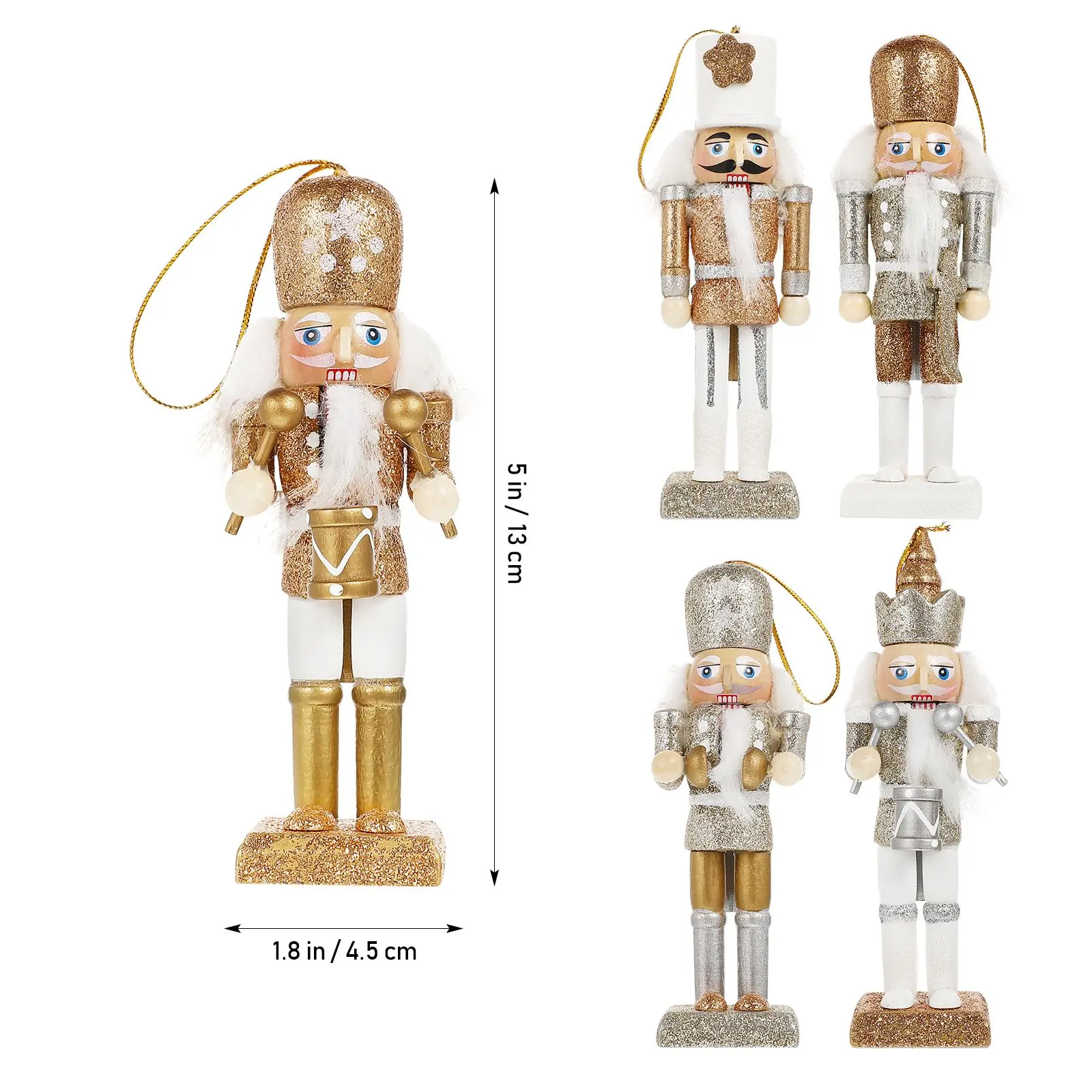 5Pcs Christmas Tree Decorations Nutcrackers Pendant Wooden Gold Silver Soldiers Liquidations for Xmas Tree Party New Year Decor