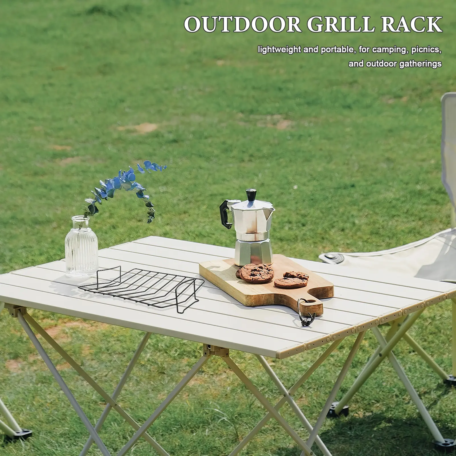 Multifunctional BBQ Grill Rack Foldable Rib Chicken Stand Stainless Steel Boat Shape Design for Outdoor Camping Cooking Sausage