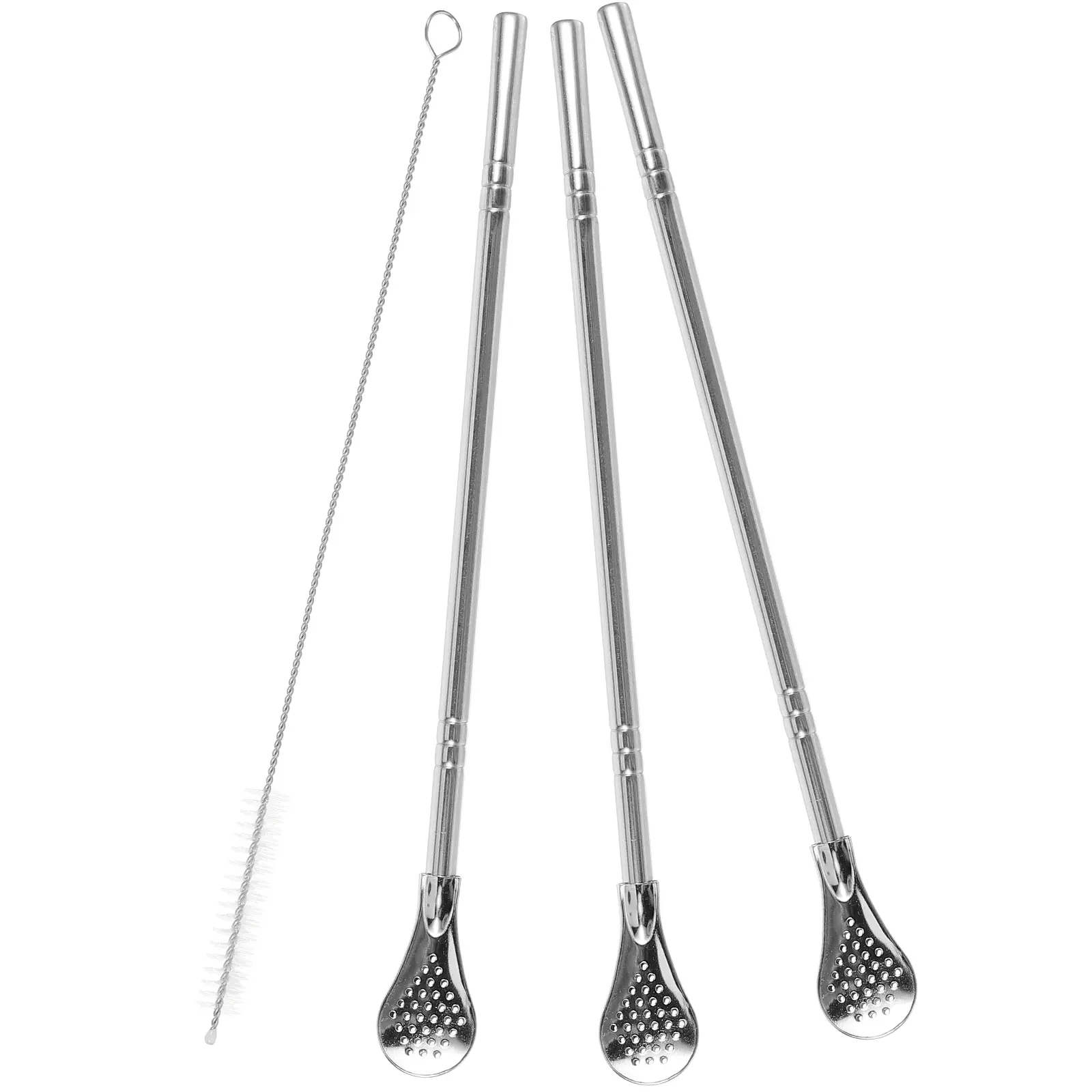 1 set Straw Stainless Steel Detachable Stirrer for Home Coffee Shop Stir Straws Cake Spoon Kitchen Bar Multipurpose