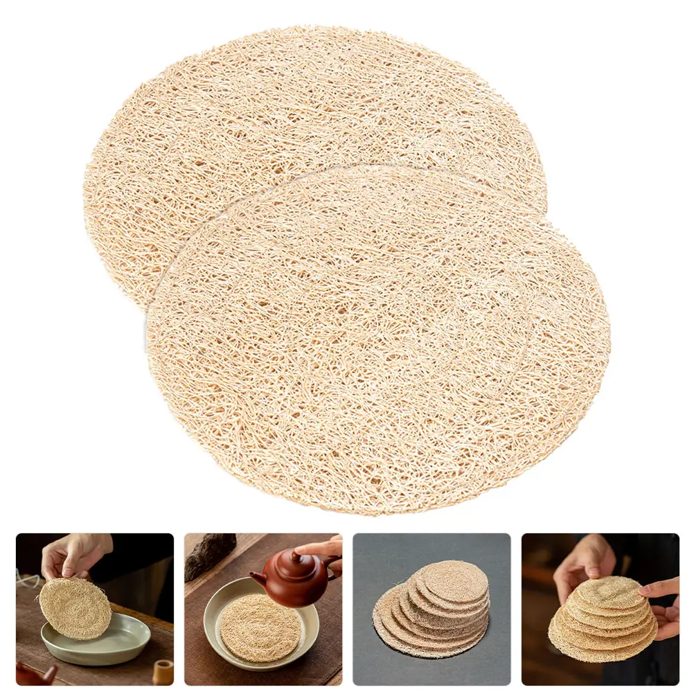 2 Pcs Loofah Coaster Natural Tea Mat Drink Table Wear Resistant Non Slip Insulated Cup Pad Home Office Decorative Table