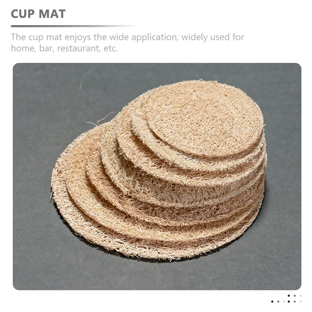 2 Pcs Loofah Coaster Natural Tea Mat Drink Table Wear Resistant Non Slip Insulated Cup Pad Home Office Decorative Table