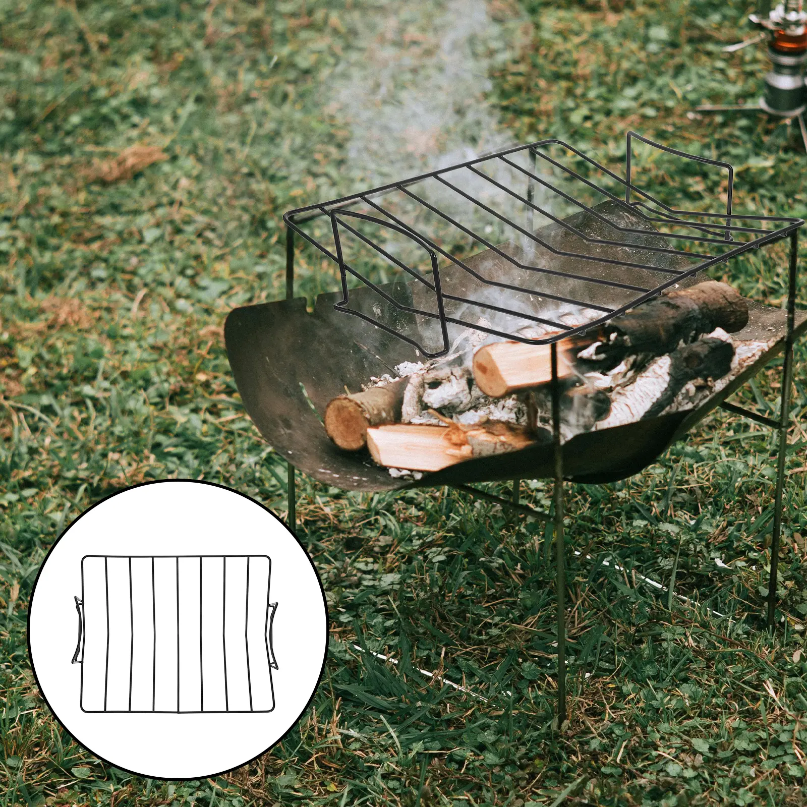 Multifunctional BBQ Grill Rack Foldable Rib Chicken Stand Stainless Steel Boat Shape Design for Outdoor Camping Cooking Sausage