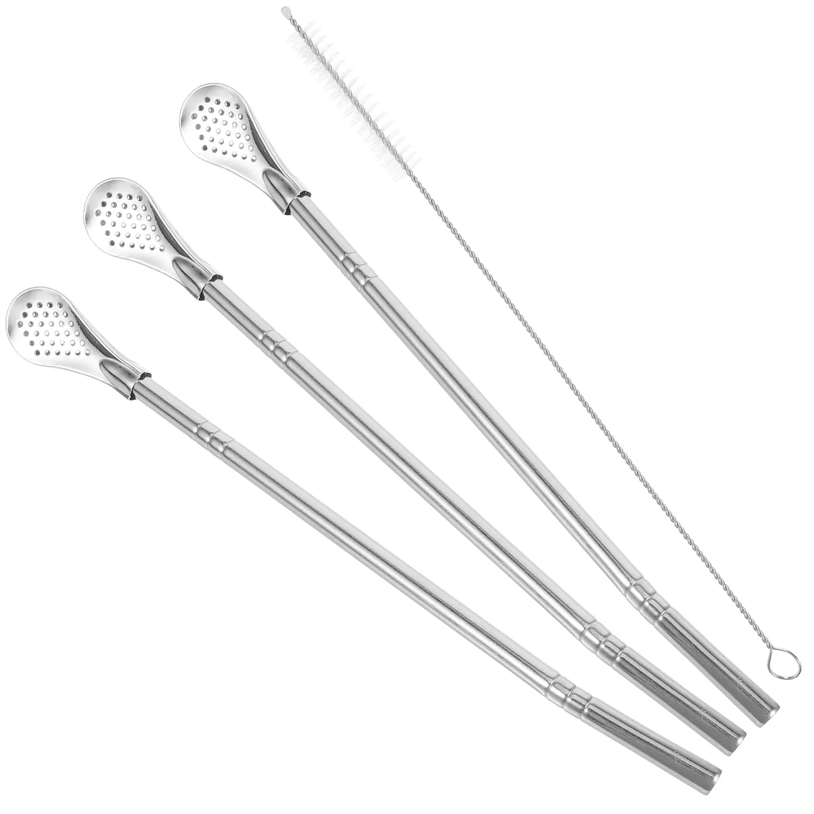 1 set Straw Stainless Steel Detachable Stirrer for Home Coffee Shop Stir Straws Cake Spoon Kitchen Bar Multipurpose