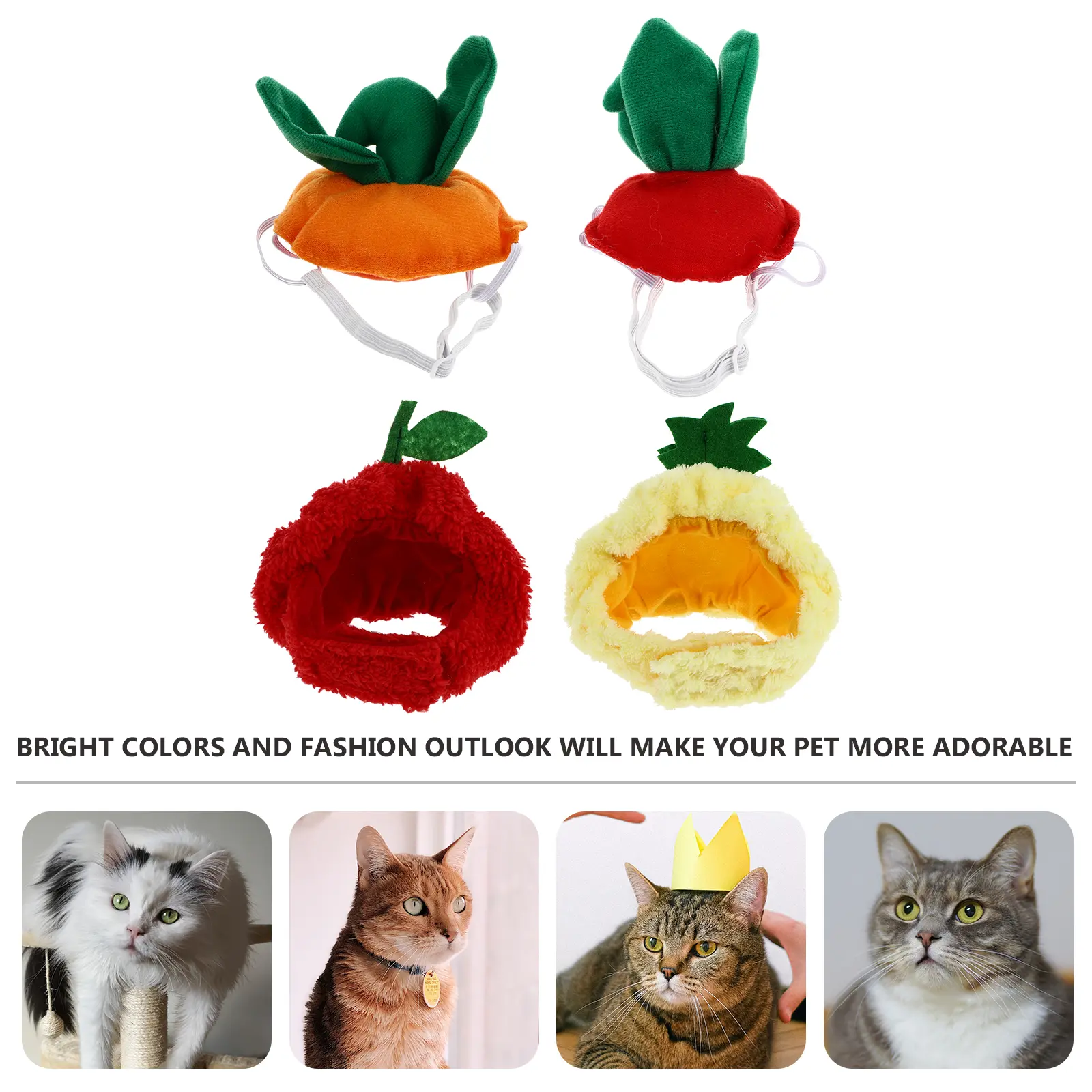 4 Pcs Pet Hood Headwear Sweet Dog Cat Hat Decorative Fruit Costume Party Cosplay Comfortable Bright Colors Lovely Stylish Pet