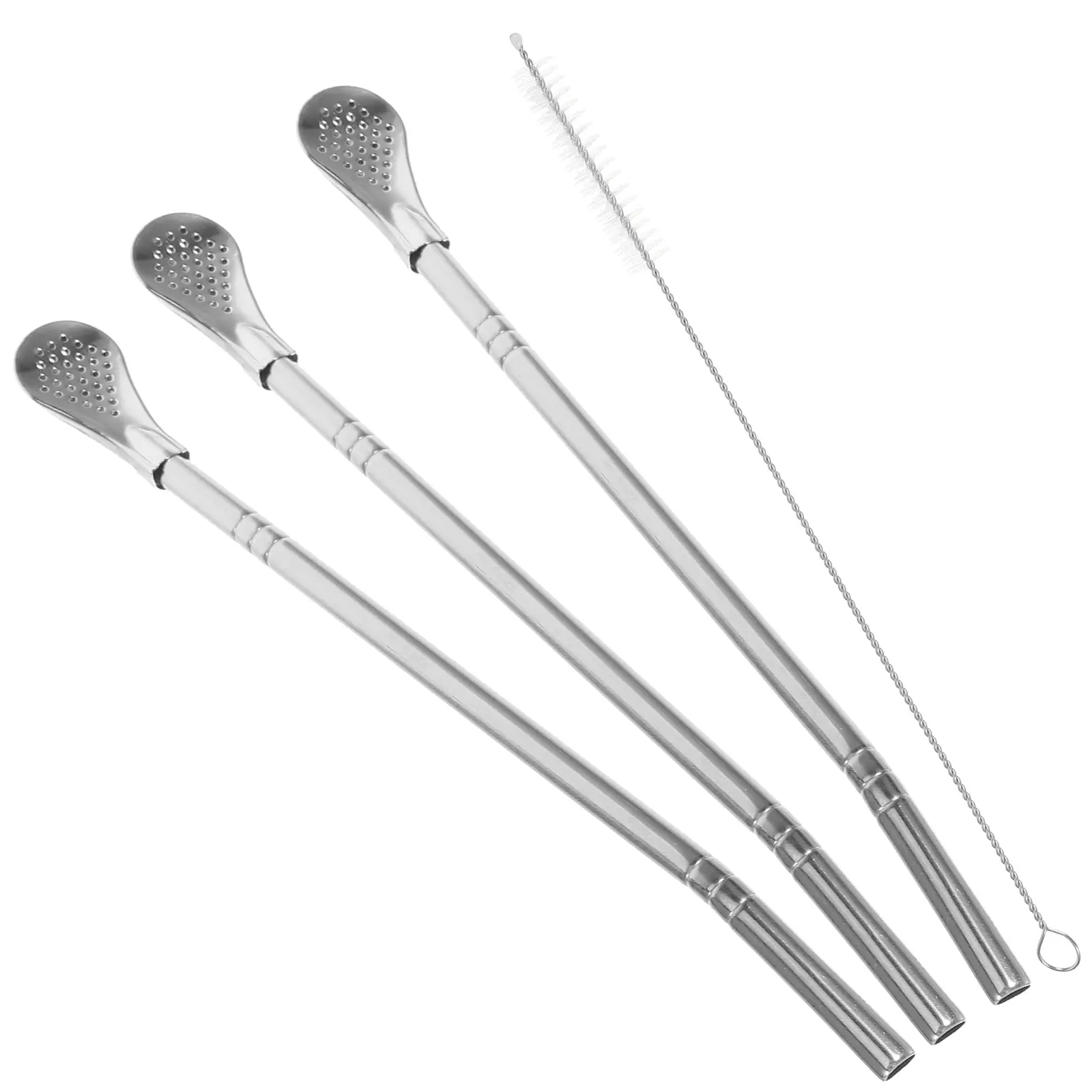 1 set Straw Stainless Steel Detachable Stirrer for Home Coffee Shop Stir Straws Cake Spoon Kitchen Bar Multipurpose