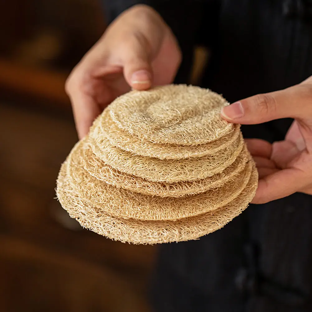 2 Pcs Loofah Coaster Natural Tea Mat Drink Table Wear Resistant Non Slip Insulated Cup Pad Home Office Decorative Table