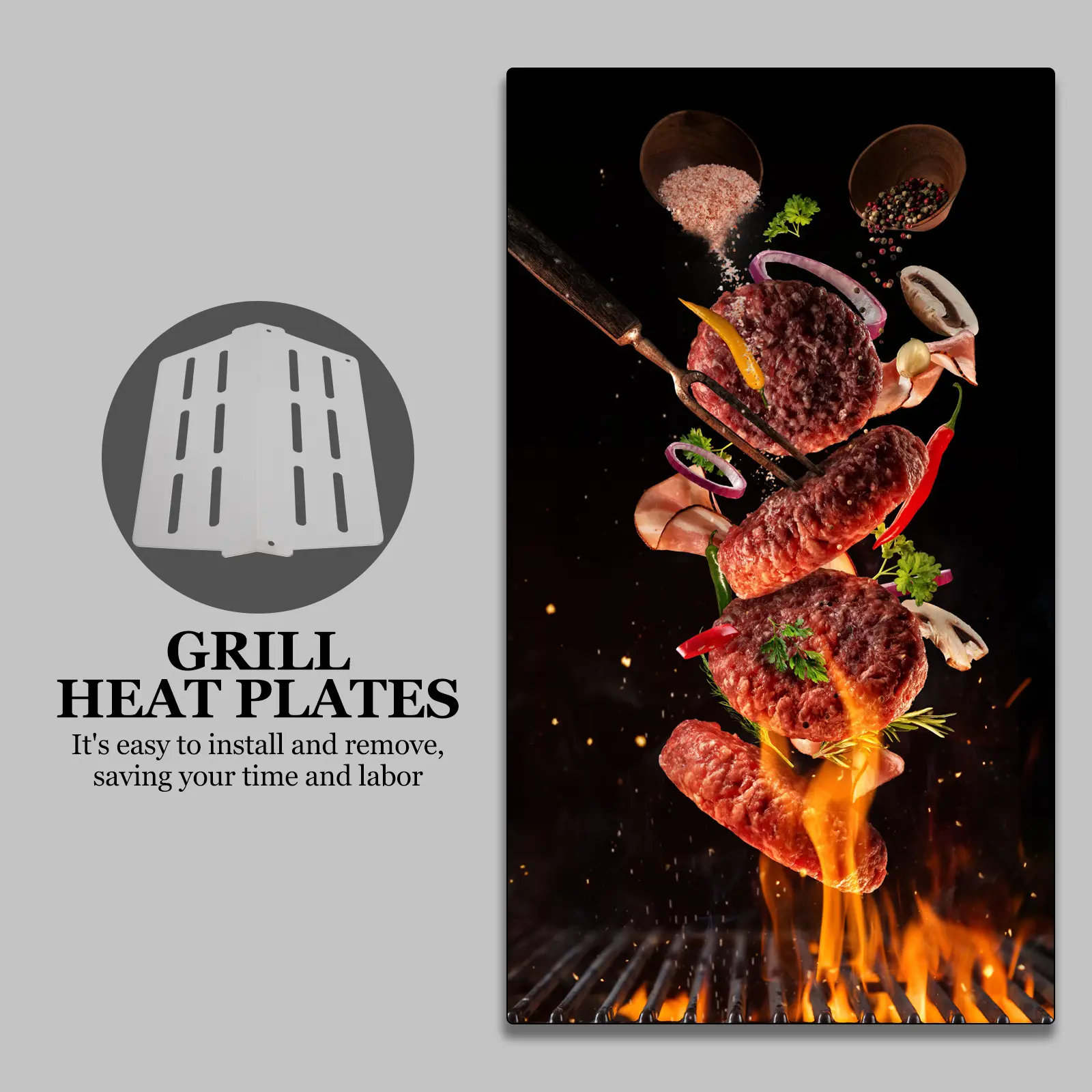 Universal Gas Grill Plates Stainless Steel Flame Tamer Durable Thick Heat Boards Even Cooking Surface Easy Installation Heat