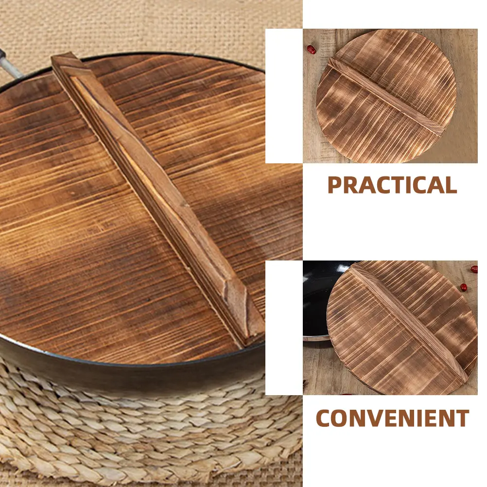 Natural Wood Lid Anti-Splash Anti-Scald Pot Lightweight Smooth Surface Anti-Oil Splashing Retain Steam Wooden Pot Protector