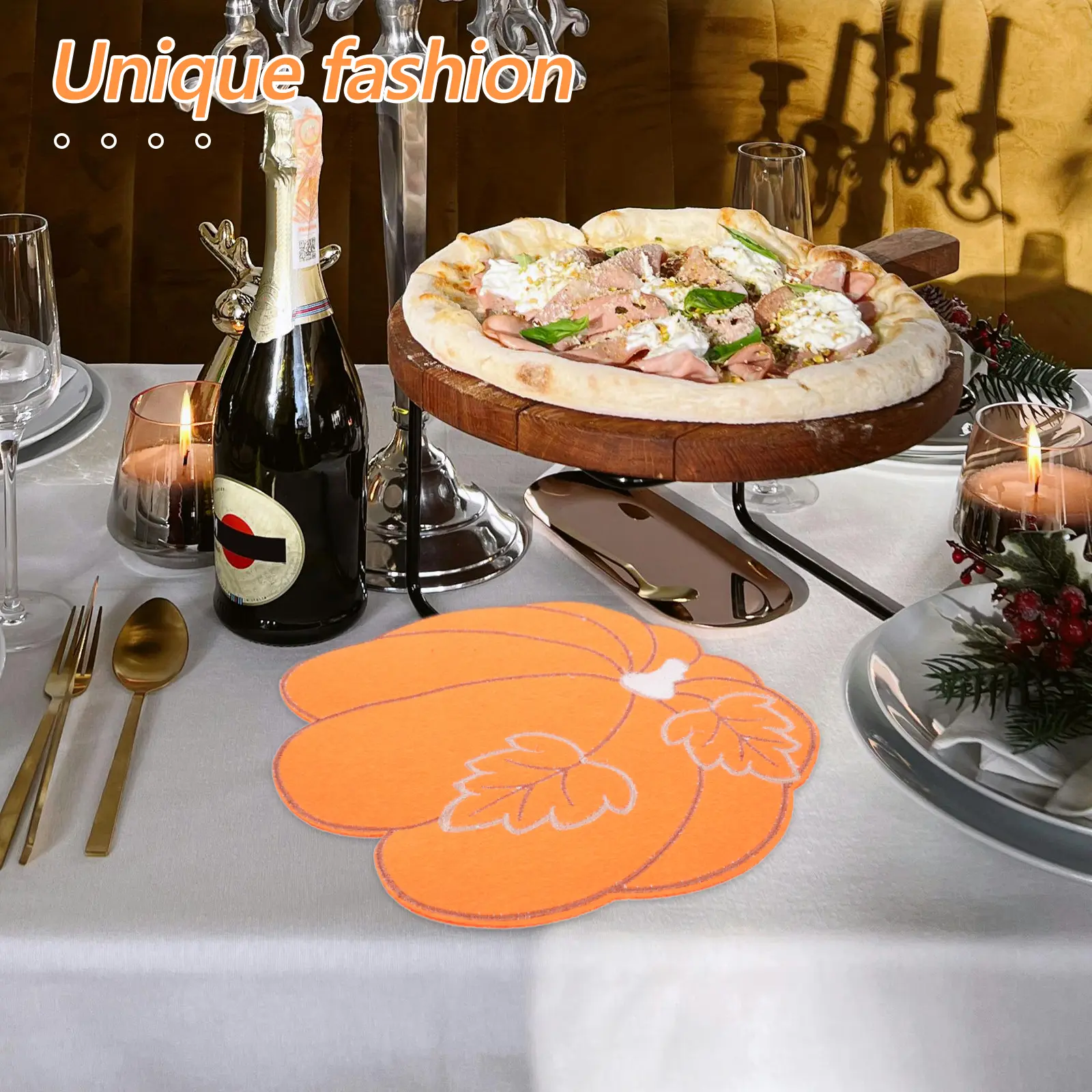 4pcs Pumpkin Table Mats Placemats Non-Slip Insulated Decorative Coasters for Kitchen Dining Room Festival Thanksgiving