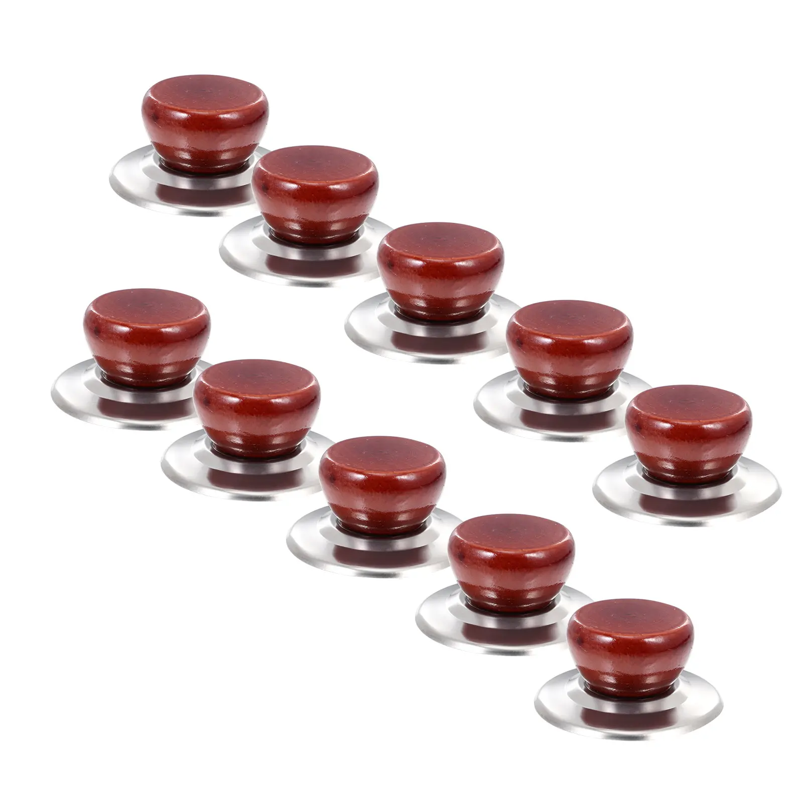 10 Sets Pot Lid Knob Solid Wood Stainless Steel Universal Cookware Replacement H Pots Pans Kitchen Bar Supplies