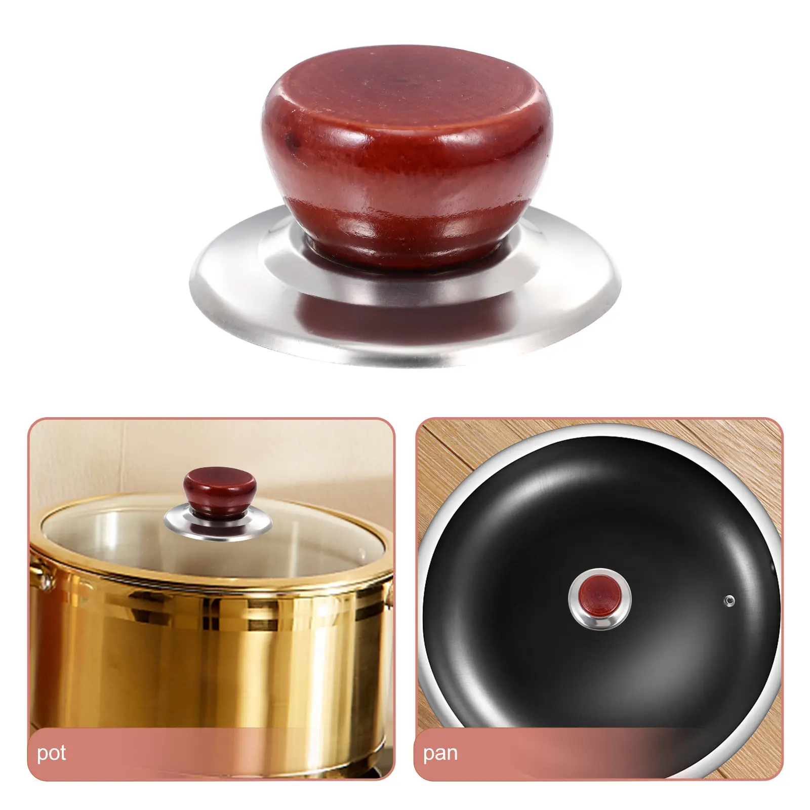 10 Sets Pot Lid Knob Solid Wood Stainless Steel Universal Cookware Replacement H Pots Pans Kitchen Bar Supplies