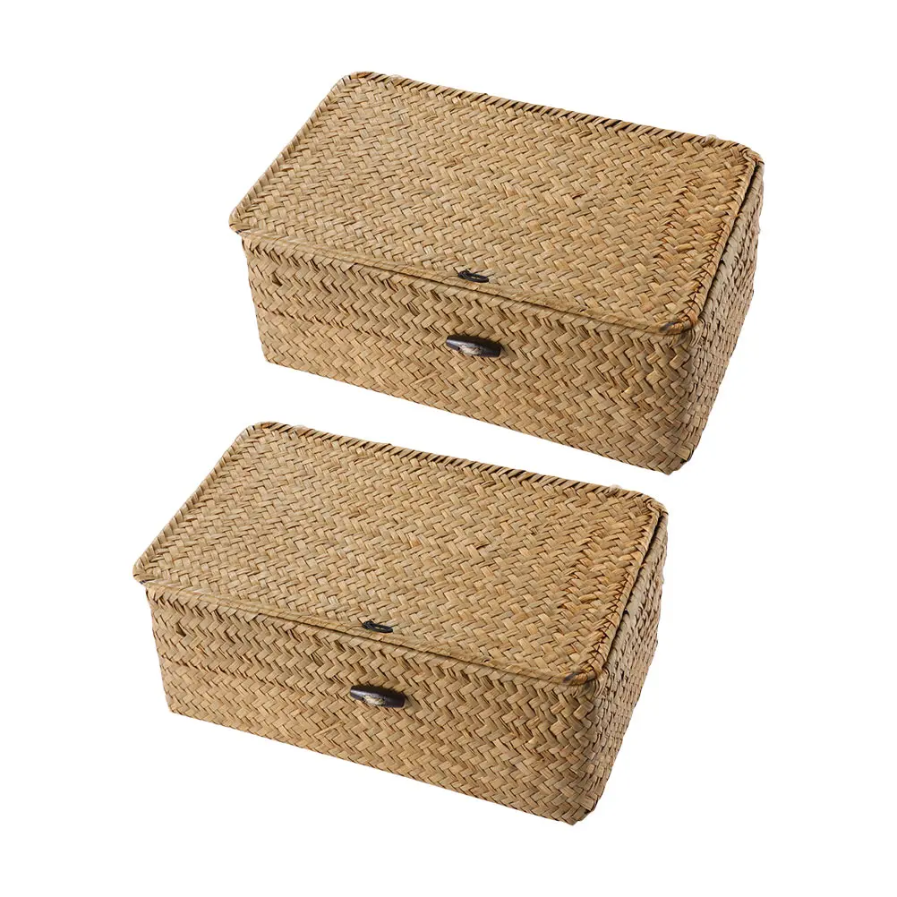2pcs Seaweed Woven Storage Basket Eco-Friendly Waterproof Natural Organizer for Home Bathroom Clothes