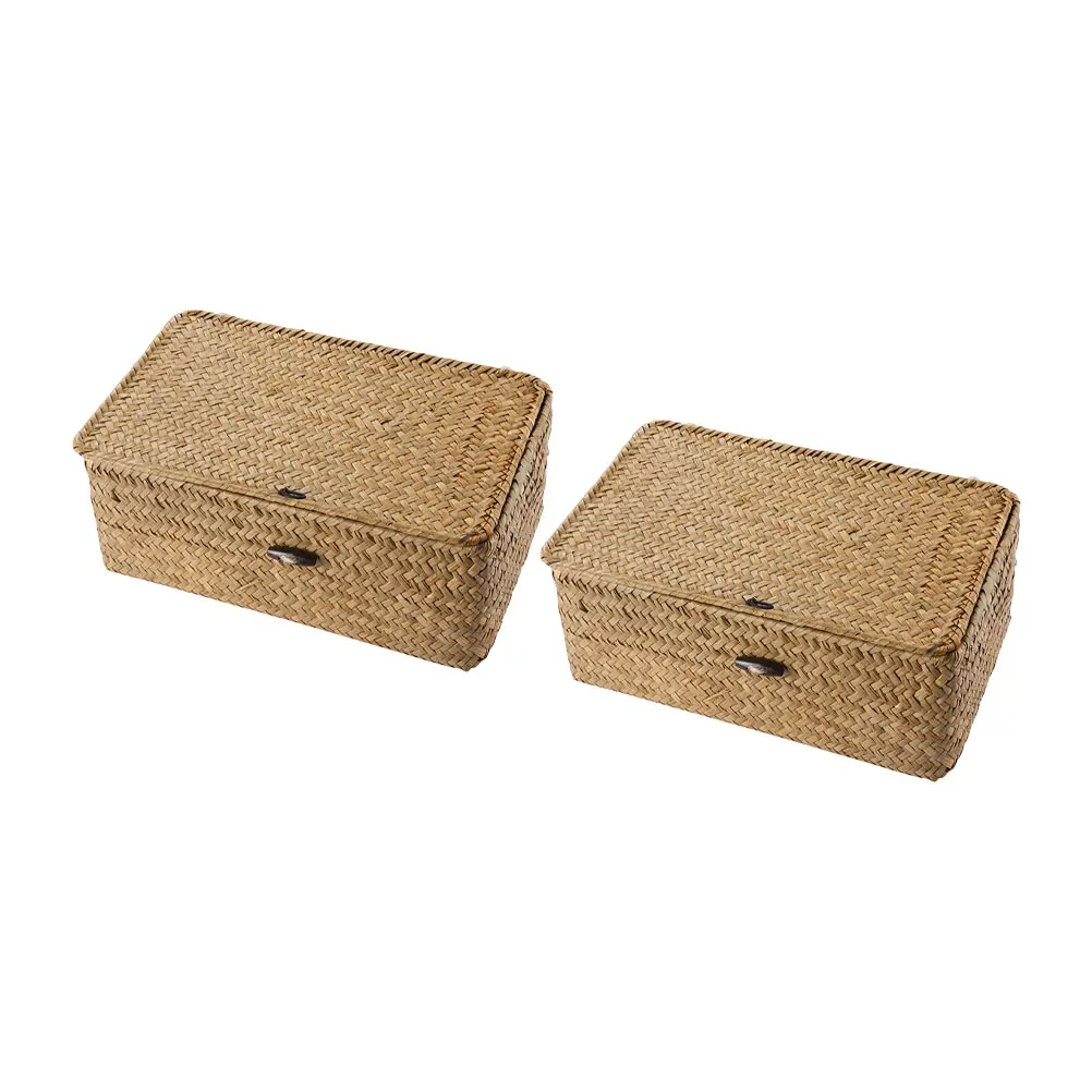 2pcs Seaweed Woven Storage Basket Eco-Friendly Waterproof Natural Organizer for Home Bathroom Clothes