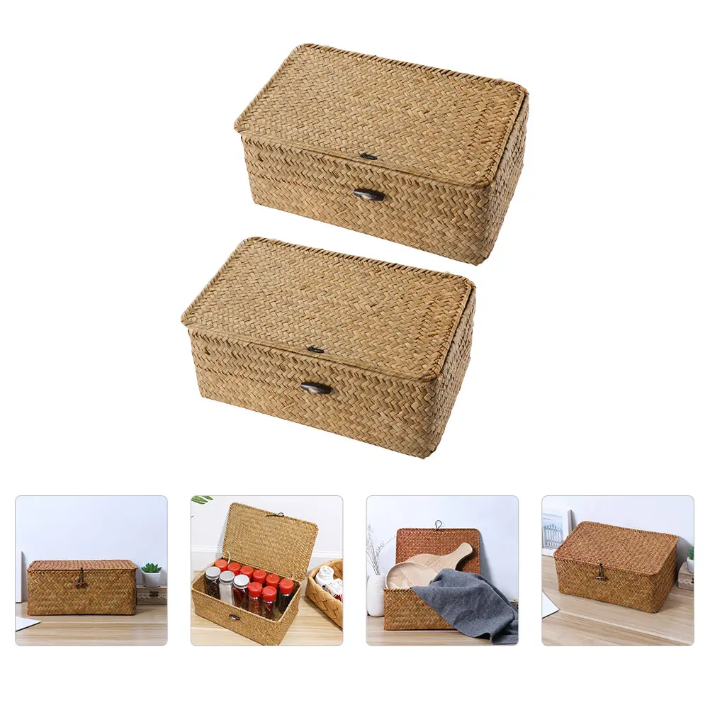 2pcs Seaweed Woven Storage Basket Eco-Friendly Waterproof Natural Organizer for Home Bathroom Clothes