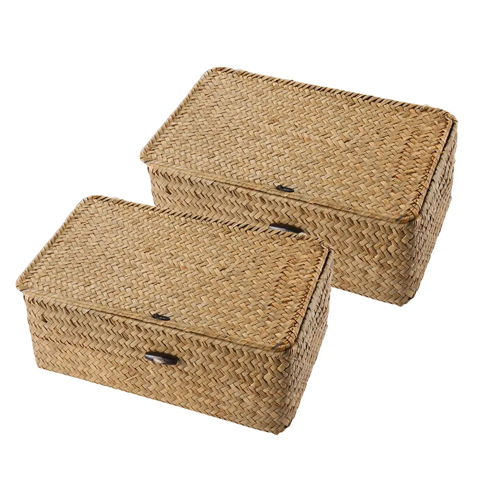 2pcs Seaweed Woven Storage Basket Eco-Friendly Waterproof Natural Organizer for Home Bathroom Clothes