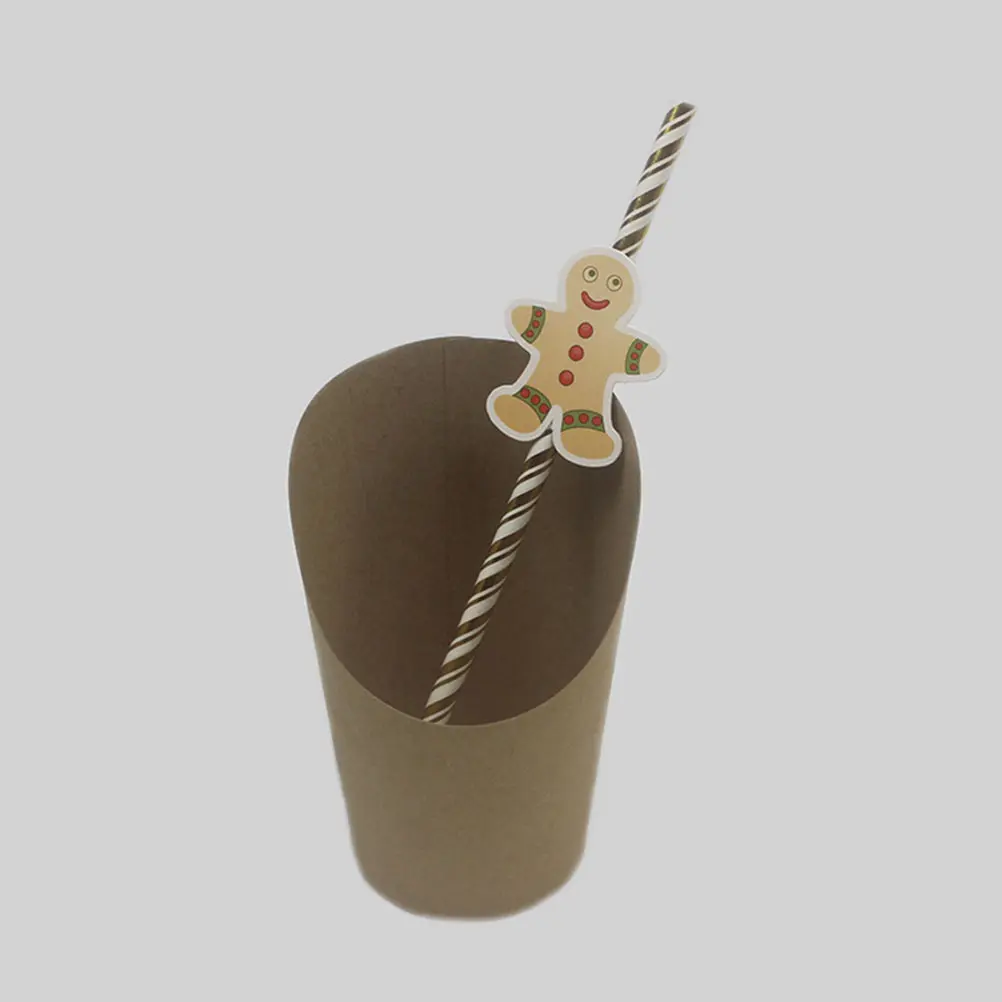 50 Pcs Paper Straws Assorted Patterns Cartoon Christmas Cupcake Toppers Party Supplies Environmentally Friendly Drinking Straws