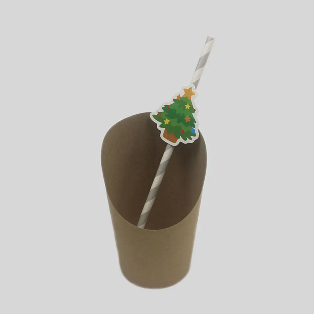 50 Pcs Paper Straws Assorted Patterns Cartoon Christmas Cupcake Toppers Party Supplies Environmentally Friendly Drinking Straws