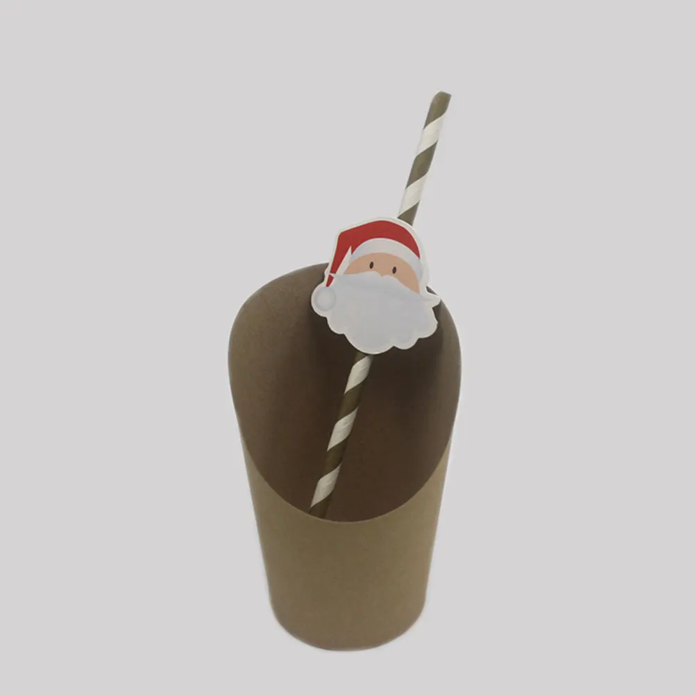 50 Pcs Paper Straws Assorted Patterns Cartoon Christmas Cupcake Toppers Party Supplies Environmentally Friendly Drinking Straws