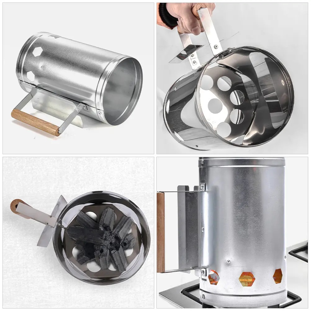 Charcoal Bucket Chimney Starter Large Mouth Outdoor Bbq Supply Cooking Tool Reusable Galvanized Steel Grill Supply