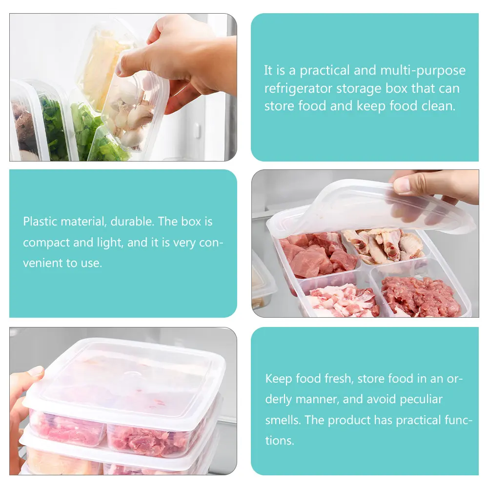 3pcs Food Storage ganizer Keeping Container Plastic Divided Bin Lid Kitchen Box Save Material