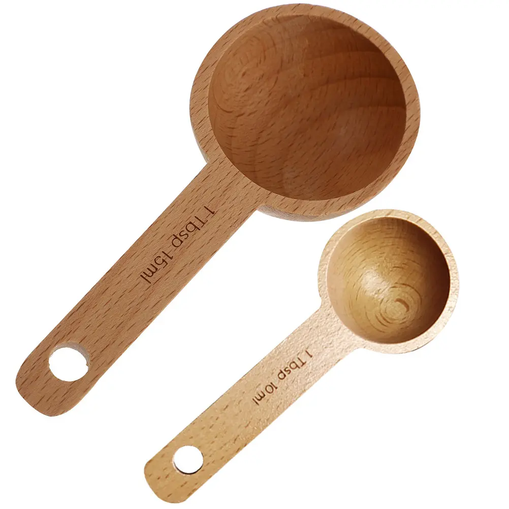 2pcs Wooden Measuring Spoon for Coffee Beans Loose Tea Salt Sugar Seasonings Natural Round Head Scoop Christmas Gift