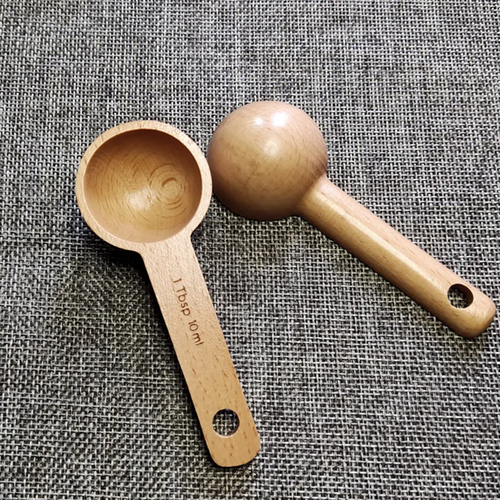2pcs Wooden Measuring Spoon for Coffee Beans Loose Tea Salt Sugar Seasonings Natural Round Head Scoop Christmas Gift