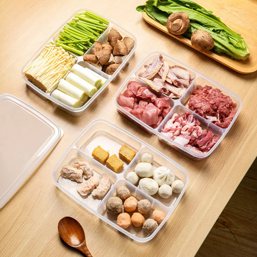 3pcs Food Storage ganizer Keeping Container Plastic Divided Bin Lid Kitchen Box Save Material