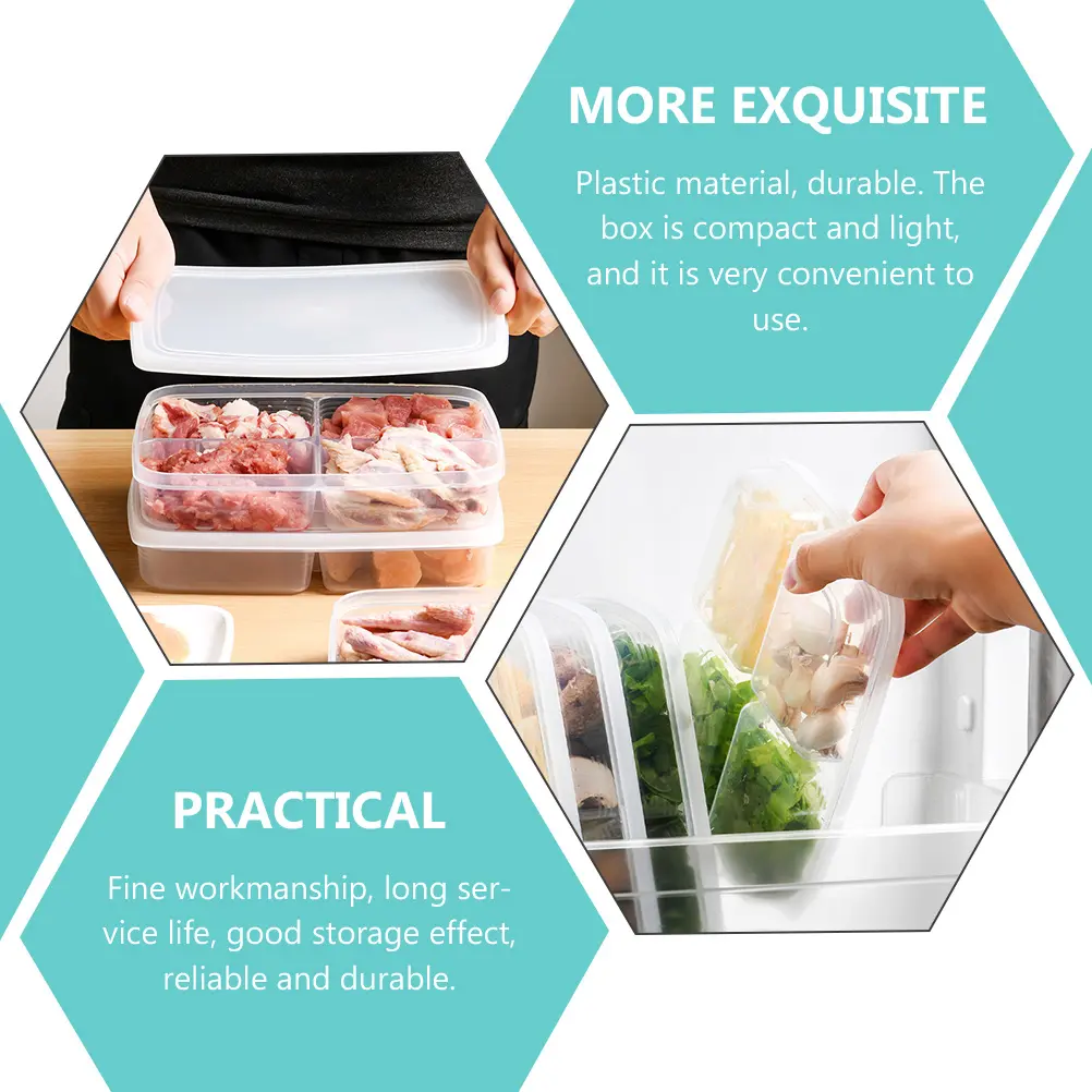 3pcs Food Storage ganizer Keeping Container Plastic Divided Bin Lid Kitchen Box Save Material