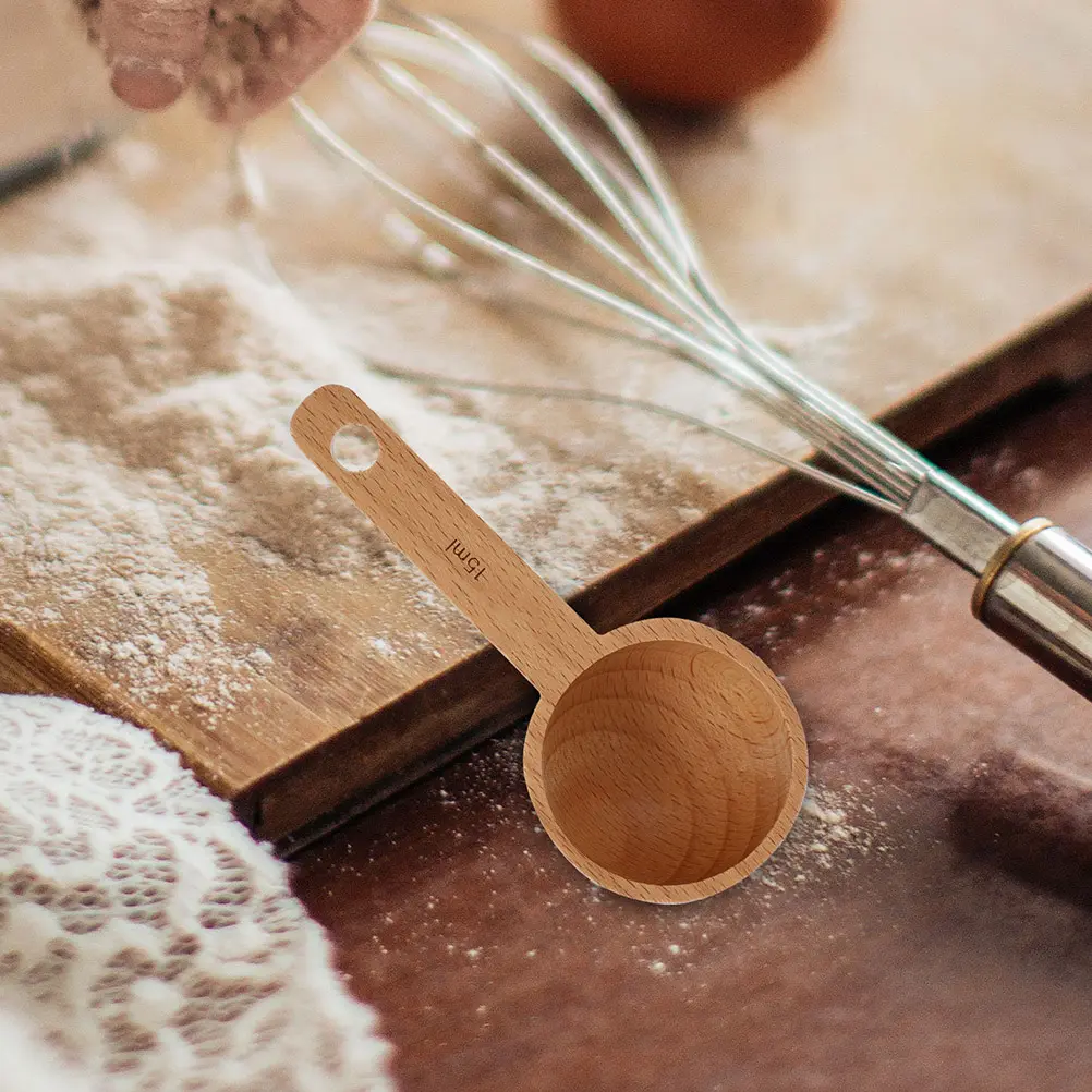 2pcs Wooden Measuring Spoon for Coffee Beans Loose Tea Salt Sugar Seasonings Natural Round Head Scoop Christmas Gift