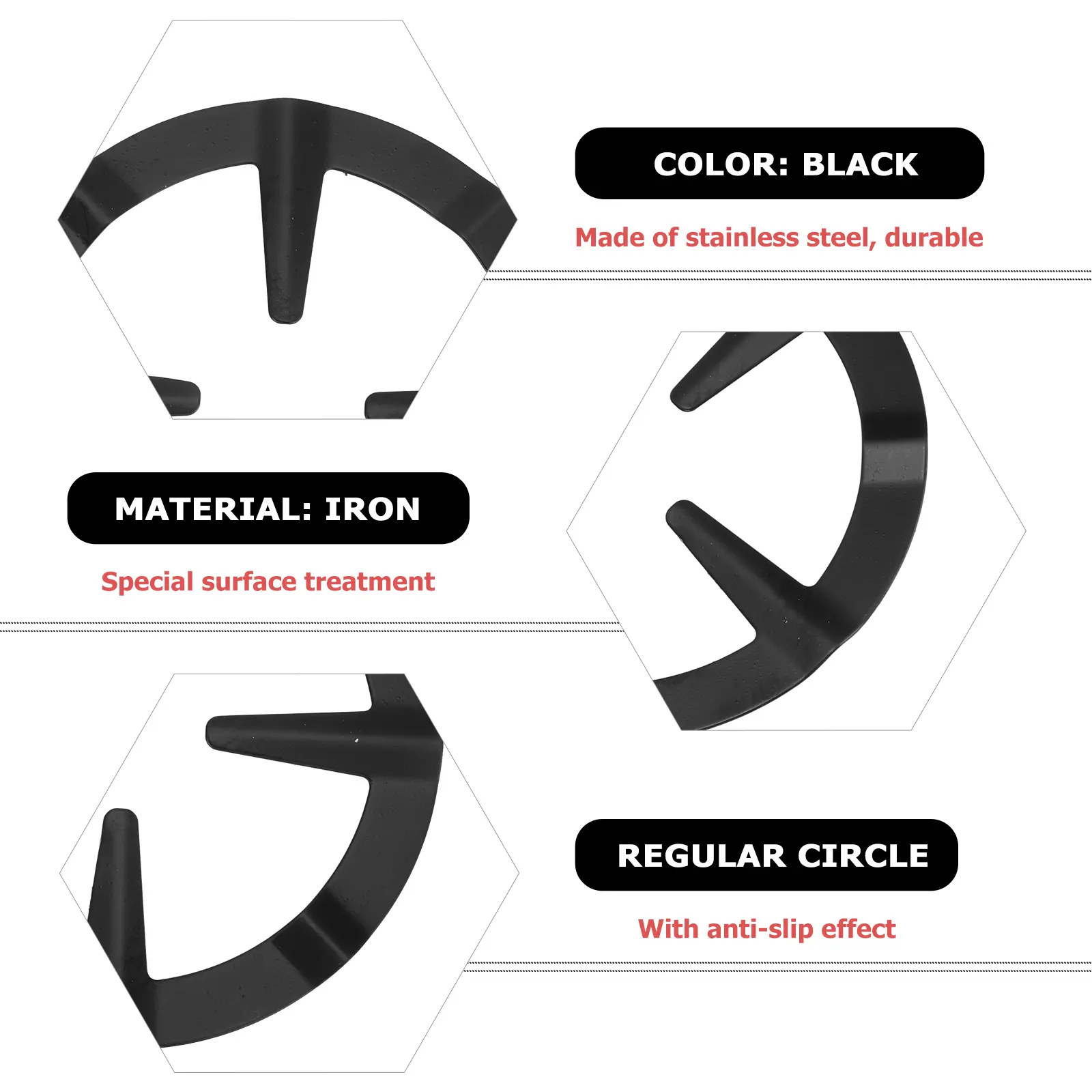 4pcs Gas Burner Stove Tripod Grate Stand Black Hob Rack Range Ring Reducer Stainless Steel Pot Holder Coffee Shop