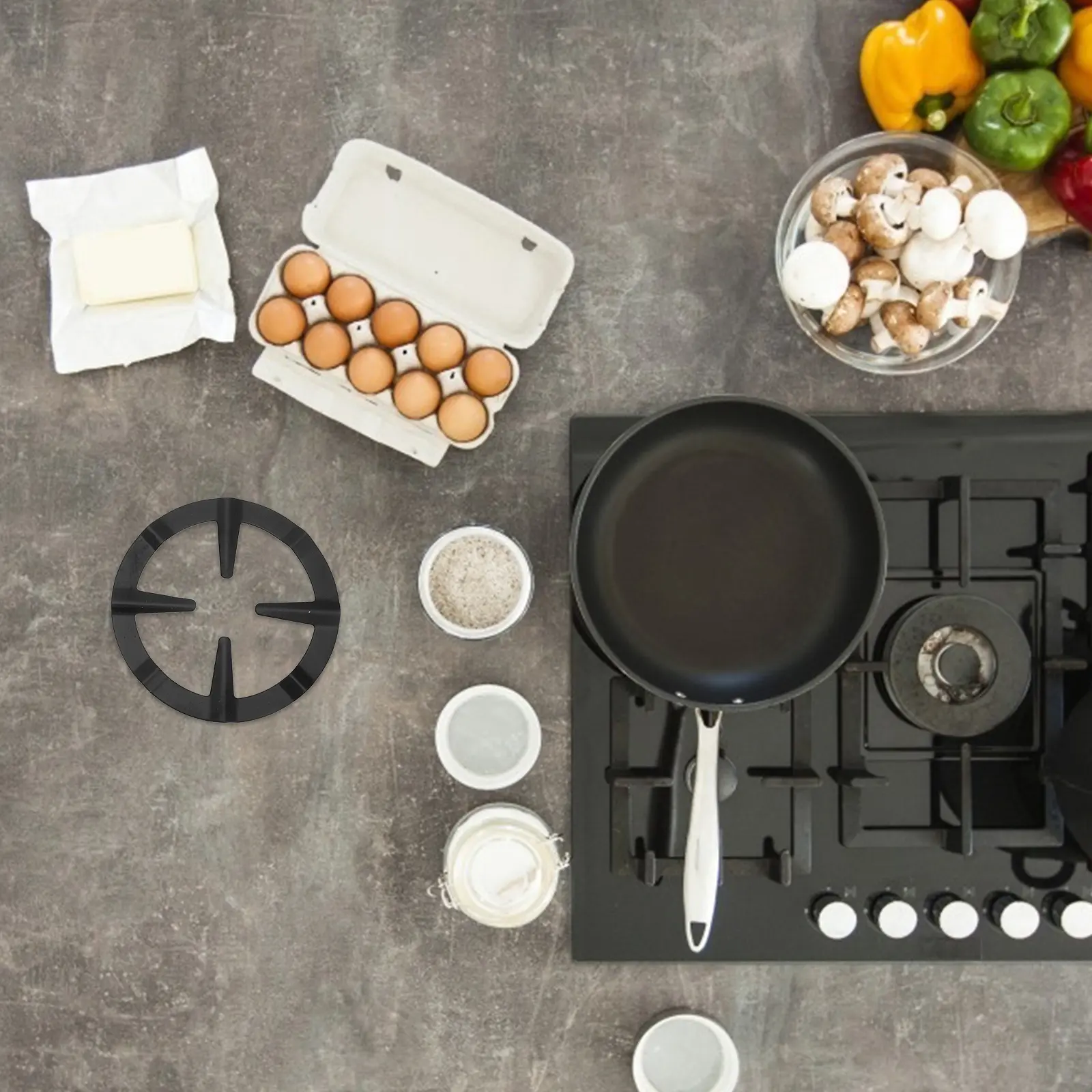 4pcs Gas Burner Stove Tripod Grate Stand Black Hob Rack Range Ring Reducer Stainless Steel Pot Holder Coffee Shop