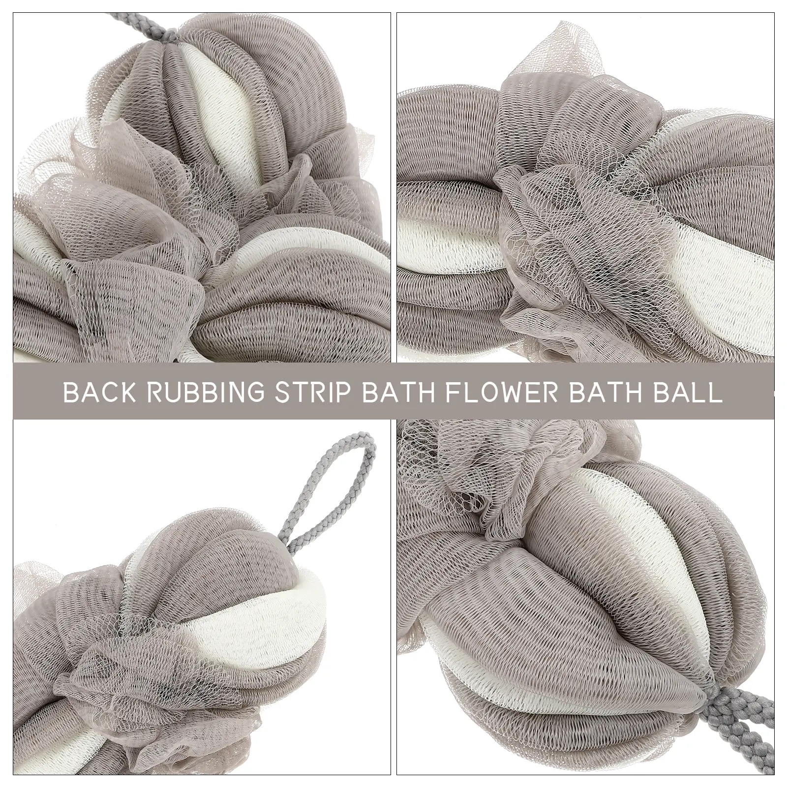 2Pcs Shower Flowers Bathing Balls Foaming Scrubber Long Bath Ball Grey White Stripes Home Travel Bubble Safe Eco