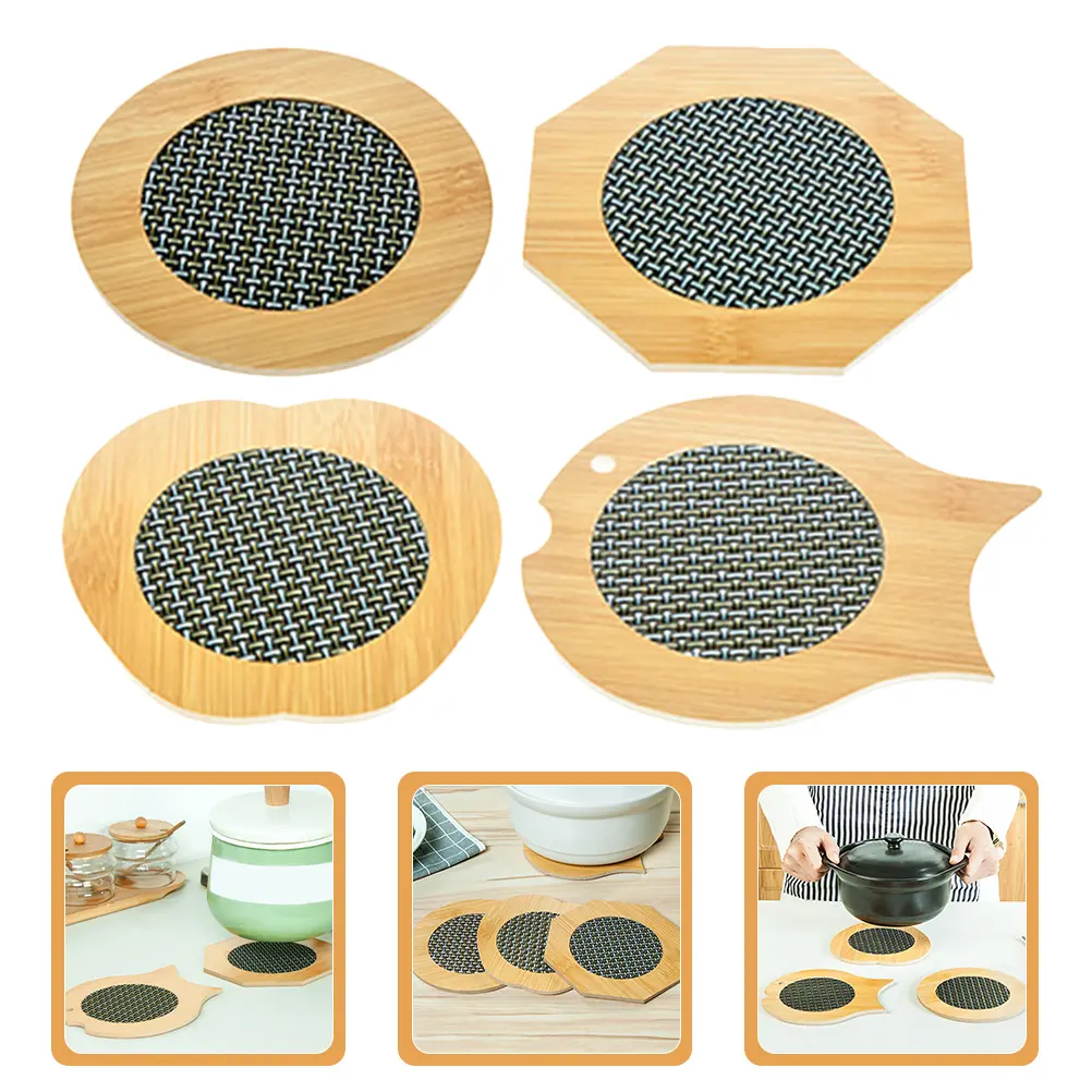 4 Pcs Wooden Placemats Heat Insulation Anti Scalding Coasters for Drinks Bamboo Table Mats Kitchen Counter
