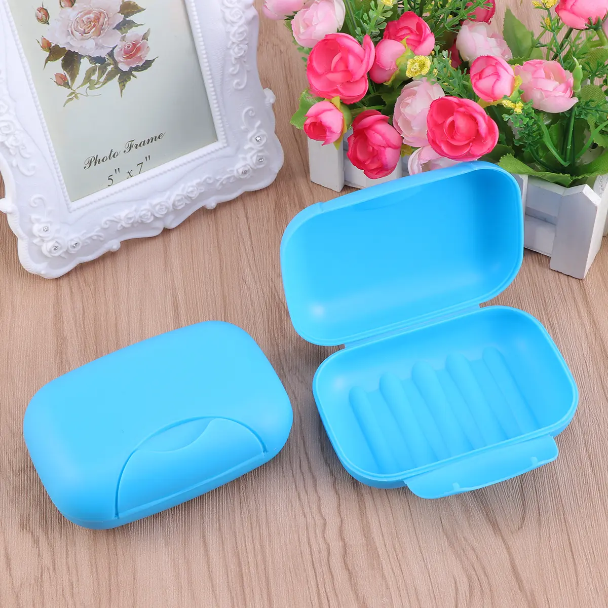 2pcs Portable Soap Box Blue Leak-Proof Lightweight Travel Container PP Plastic for Camping Hiking Home Use Soap Dish