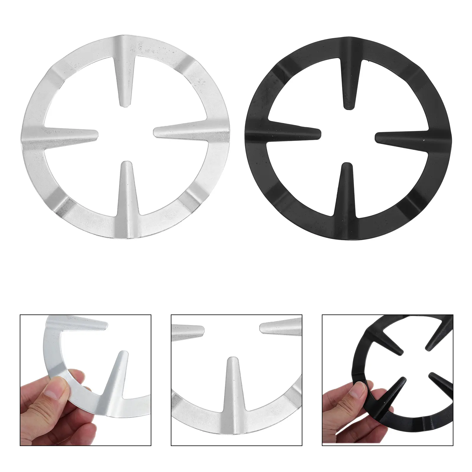 4pcs Gas Burner Stove Tripod Grate Stand Black Hob Rack Range Ring Reducer Stainless Steel Pot Holder Coffee Shop