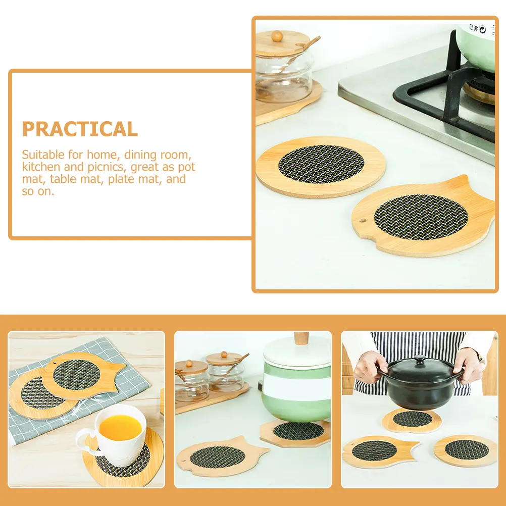 4 Pcs Wooden Placemats Heat Insulation Anti Scalding Coasters for Drinks Bamboo Table Mats Kitchen Counter