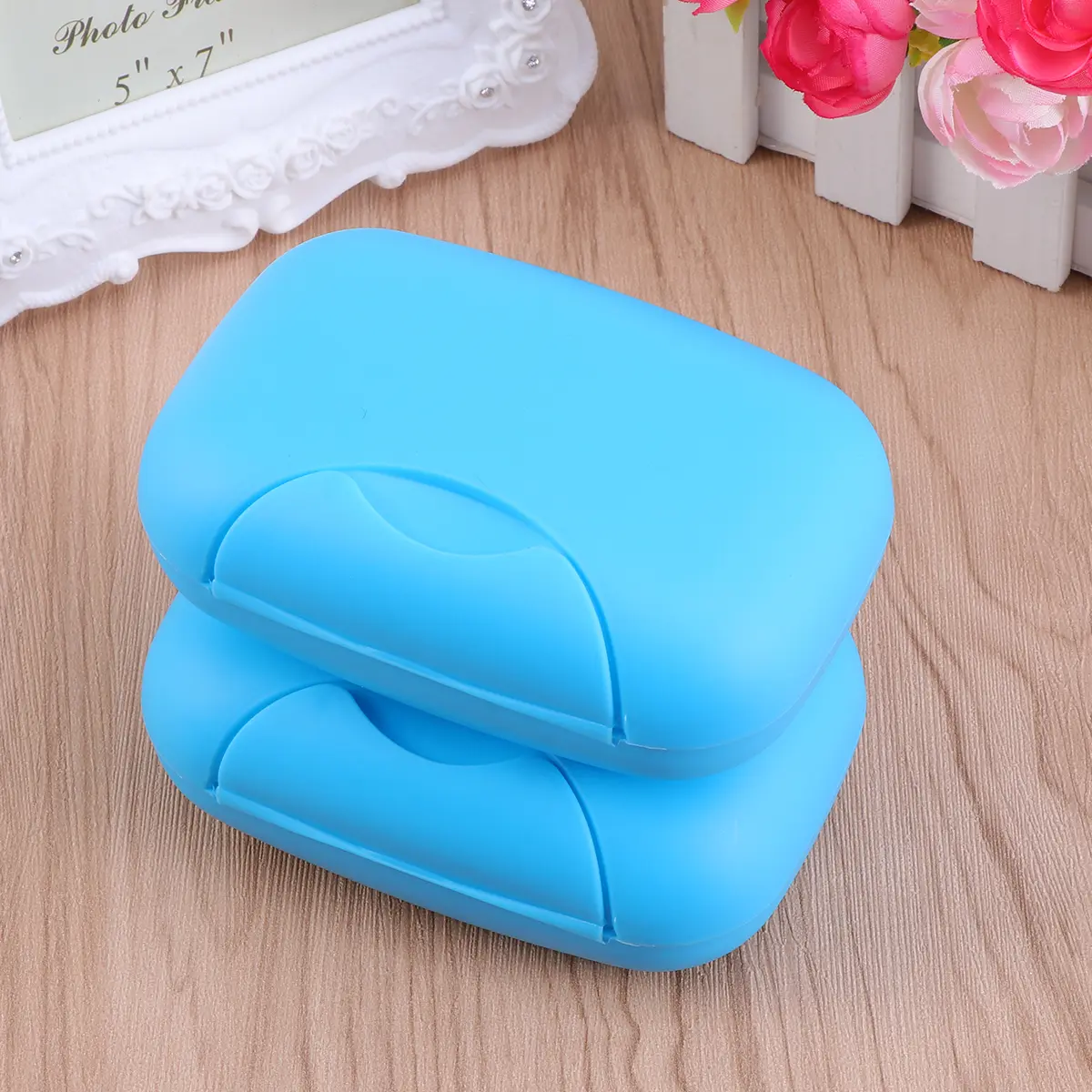2pcs Portable Soap Box Blue Leak-Proof Lightweight Travel Container PP Plastic for Camping Hiking Home Use Soap Dish