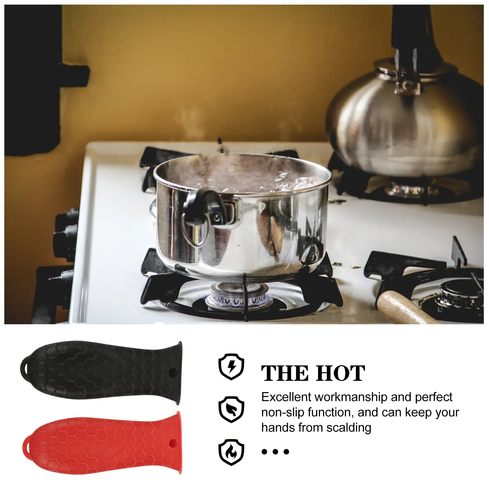 2Pcs Silicone Pot H Cover Heat Resistant Non Slip Cookware Kitchen Tool Lightweight Anti Scalding Grip