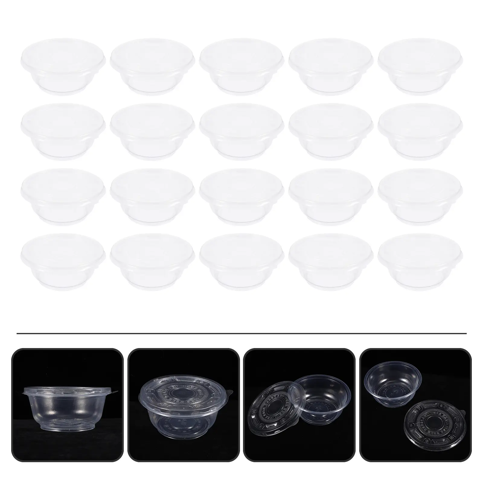 50 Sets Plastic Bowls Lids Round Lunch Boxes Small Containers Jelly Baby Food Storage Transparent Stackable Meal Prep Snacks
