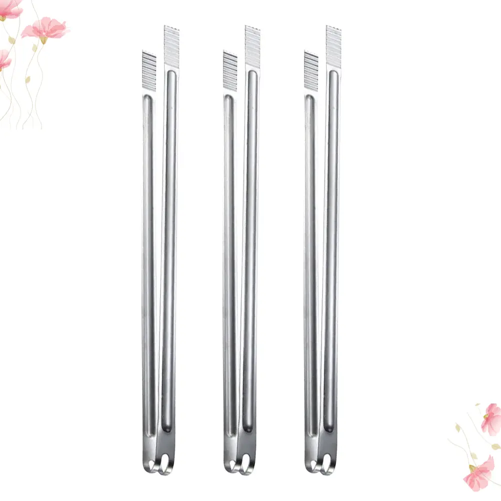 3pcs Steel Food Tongs BBQ Tweezers Stainless Steel Food Clip Serving Clips Heat Resistant Kitchen Restaurant Tools