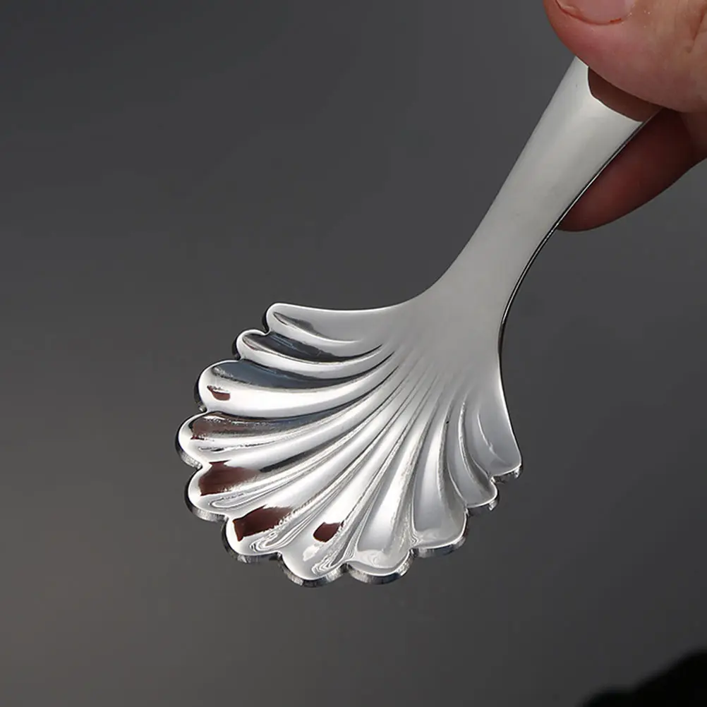 2pcs Stainless Steel Tea Thickened Coffee Stirring Spoon Dessert Cake Spoons Shell Design Smooth Surface Metal Spoon