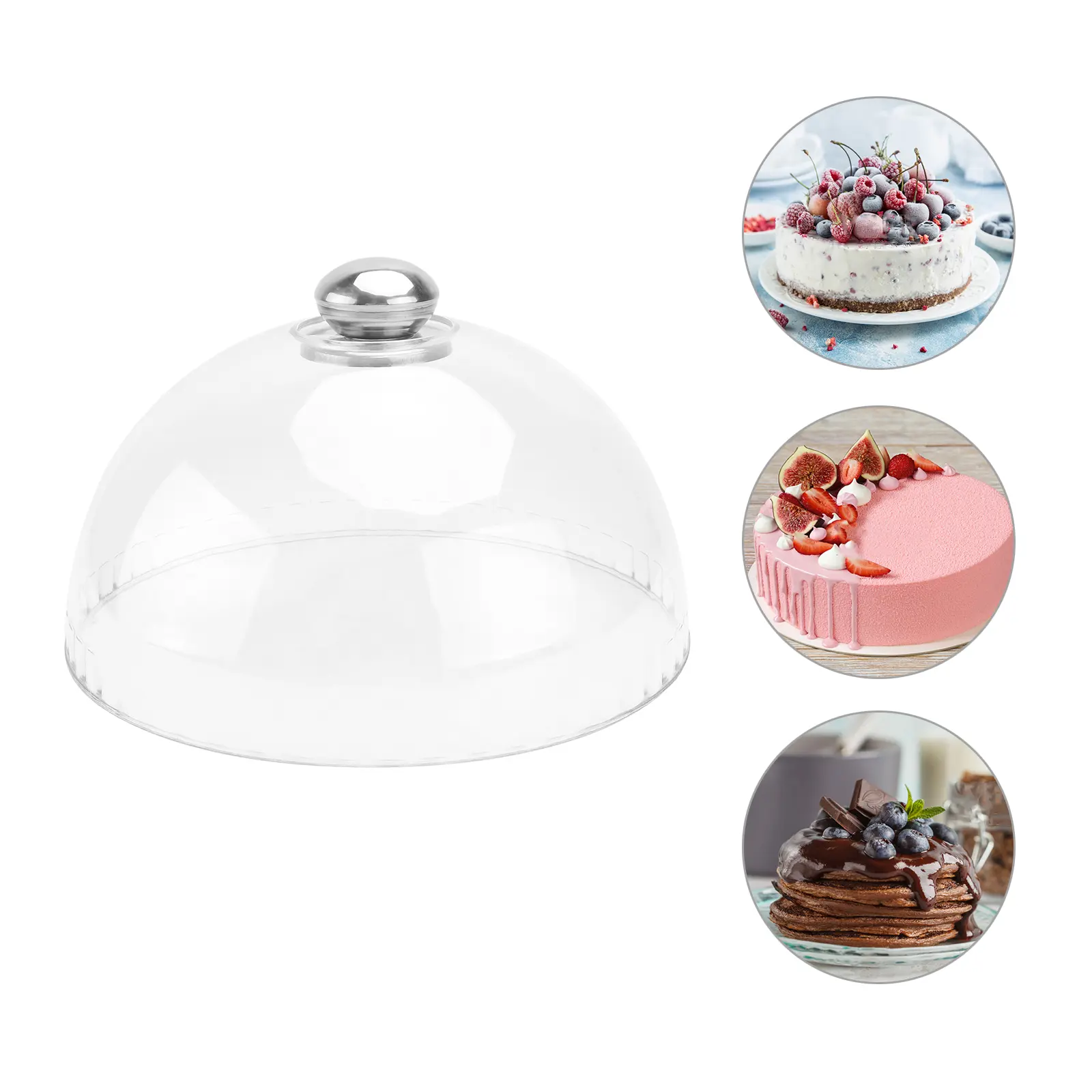Food Lids Cake Dish Cover Plate Dome Clear Micro-wave Oven Cloche Stainless Steel Serving Covers