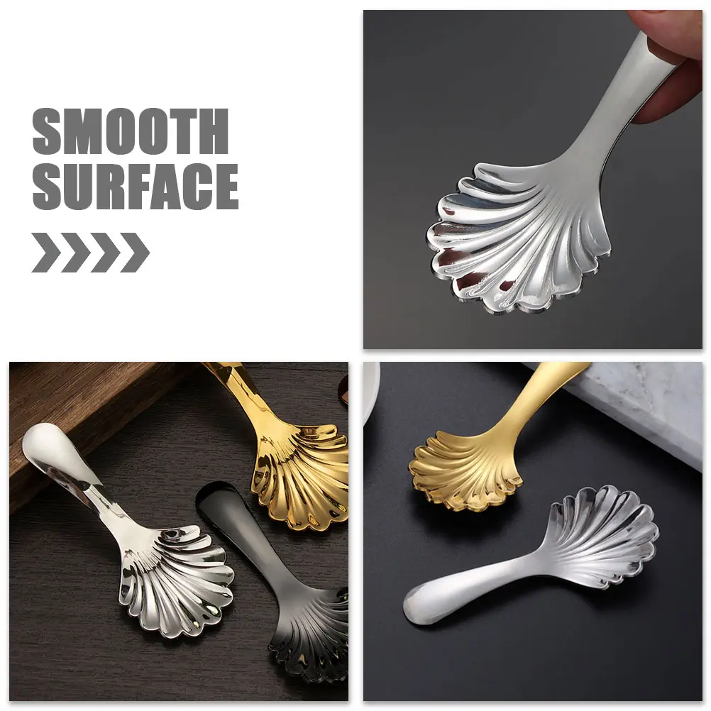 2pcs Stainless Steel Tea Thickened Coffee Stirring Spoon Dessert Cake Spoons Shell Design Smooth Surface Metal Spoon